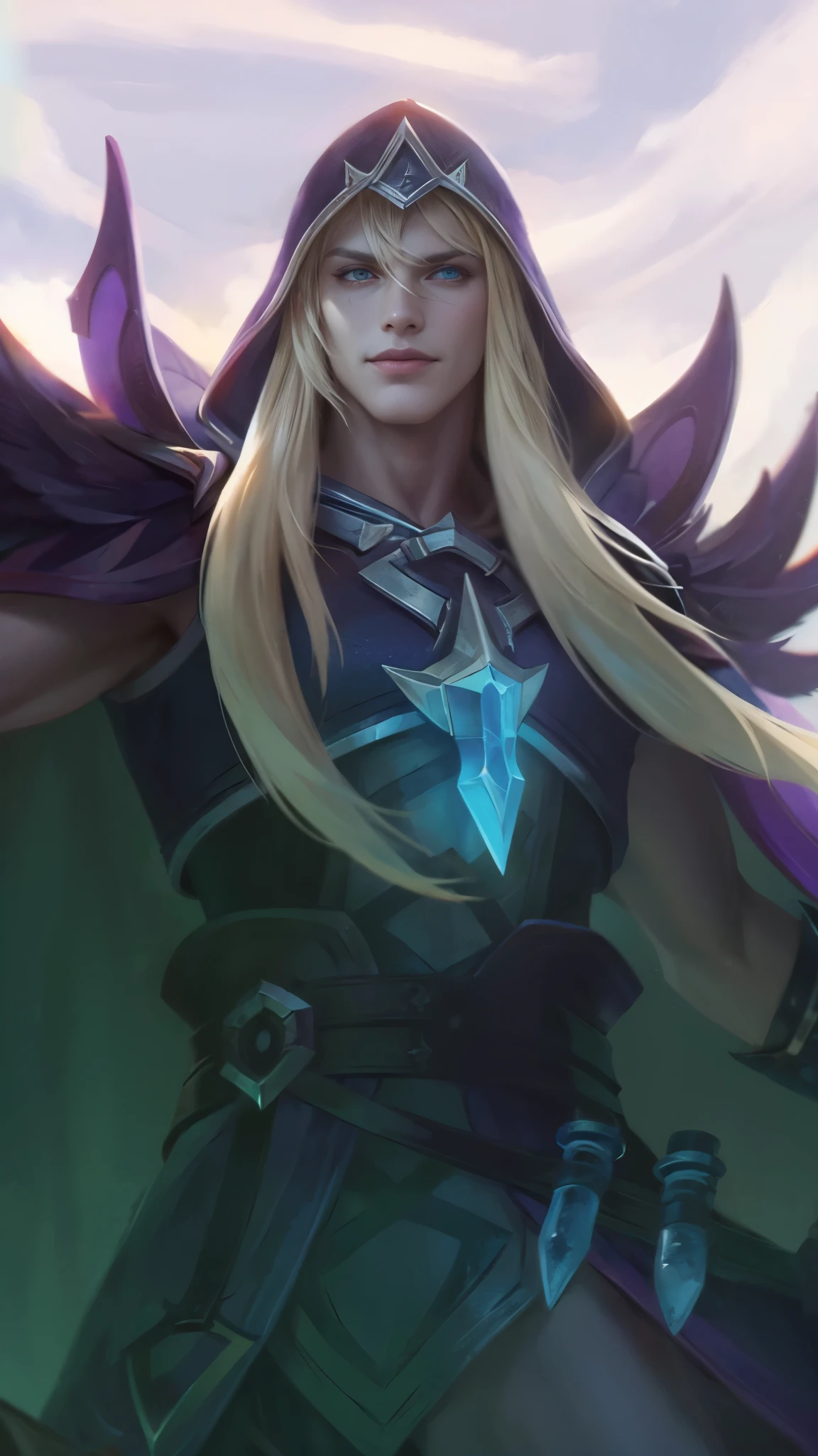 Best quality, masterpiece, detailed skin texture, detailed clothes texture, detailed face, super detail, 8k, intricate detail, 1 boy, The color doesn't change, Muscle guy, 1 guy, smile, league of legends character, karthus from league of legends, extremely detailed artgerm, league of legends character art, splash art, male blonde elf ranger, arthas menethil, artgerm detailed, arthas, league of legends champion, style of kieran yanner.