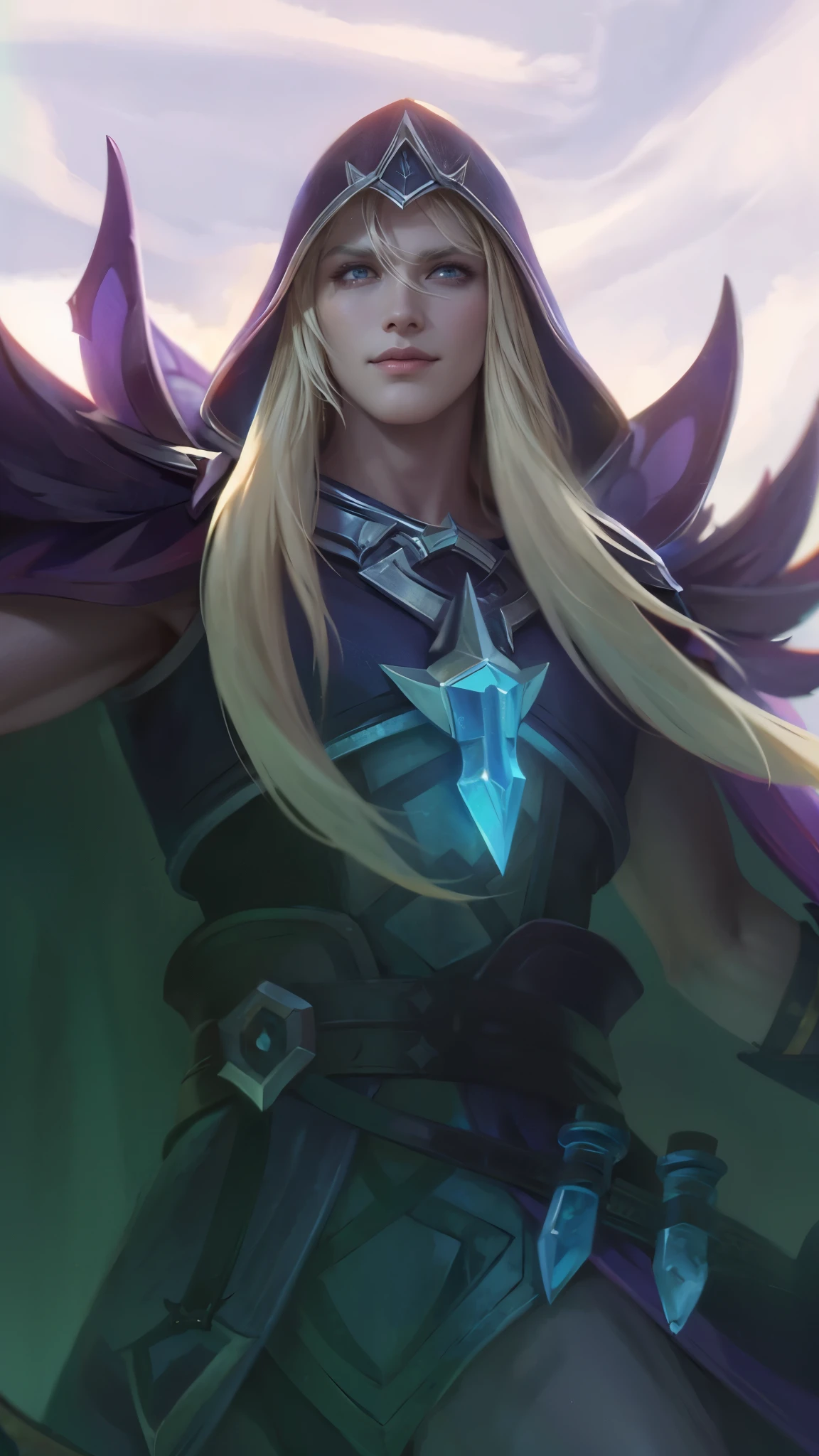 Best quality, masterpiece, detailed skin texture, detailed clothes texture, detailed face, super detail, 8k, intricate detail, 1 boy, The color doesn't change, Muscle guy, 1 guy, smile, a close up of a person holding a sword in a field, artgerm detailed, heise jinyao, extremely detailed artgerm, alucard, astri lohne, stanely artgerm, karthus from league of legends, zhongli from genshin impact, sakimichan frank franzzeta, casimir art, arvalis