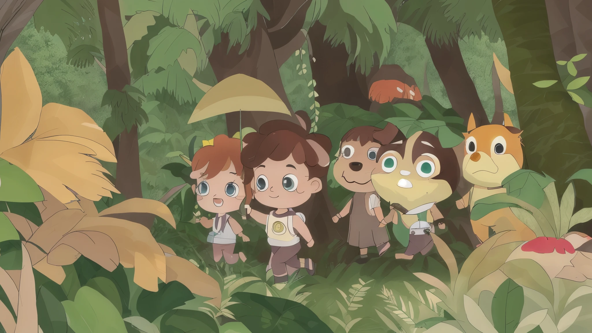 Drawing of a group of children standing in the forest, in the jungle, in the jungle, in the jungle, Deep in the jungle Deep in the jungle, in the jungle, in forest jungle, in the jungle forest, in the jungles, in tropical forest, in the jungle forest !!!, line art, Deep in the dense forest, in the jungle forest peak, in the jungle environment