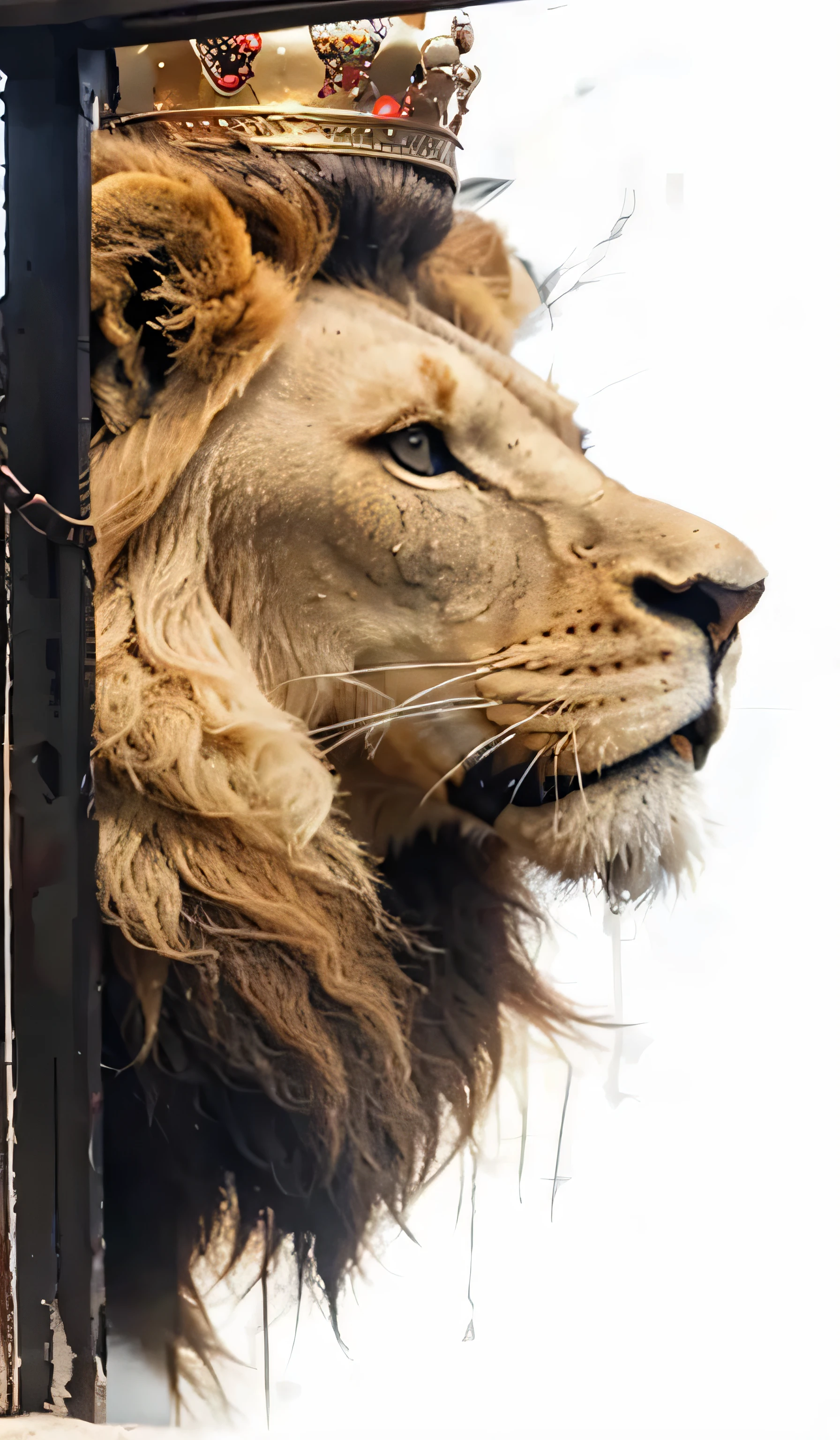 lion head on the side with a big crown on the bottomless head