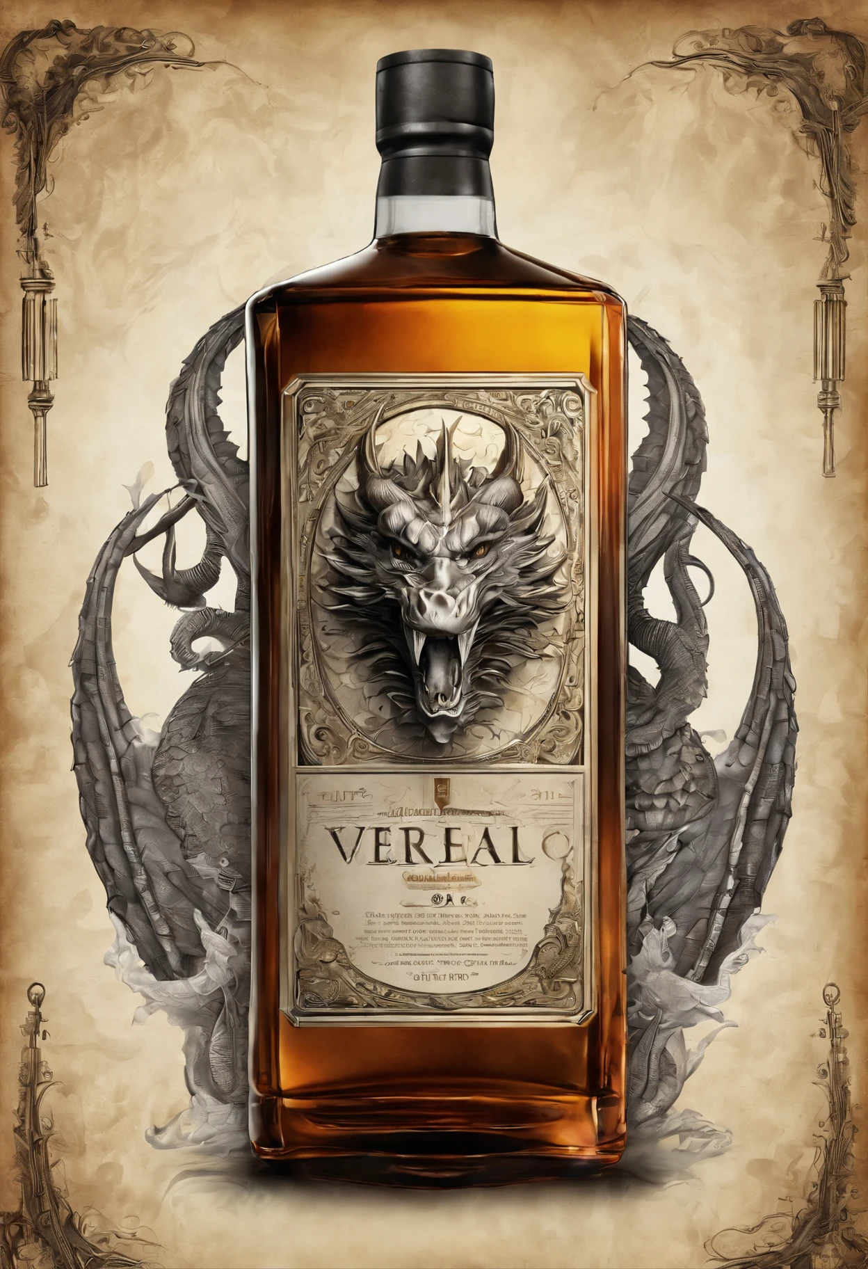 bottle of whisky with a dragon head on top, very fancy whiskey bottle, fancy whiskey bottle, hyper realistic ”, hyper realistic”, closeup portrait shot, infused with zerg hydralisk, stunning and rich detail, close up portrait shot, ultra realistic ”, ultra realistic”, whiskey bottle, portrait shot, photo taken of an epic intricate,