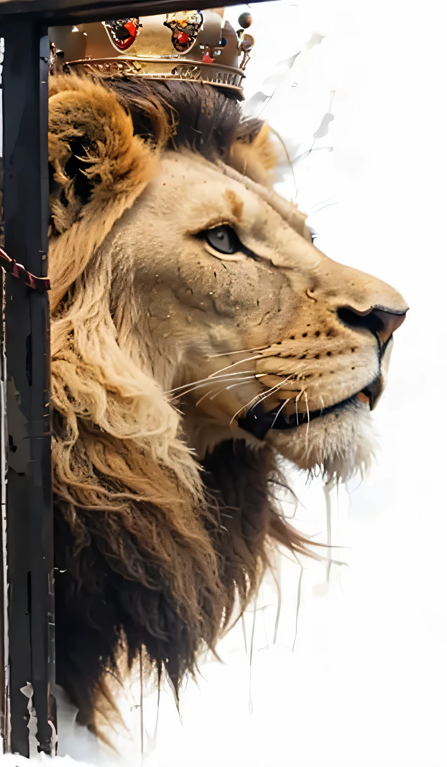 lion head on the side with a big crown on the bottomless head