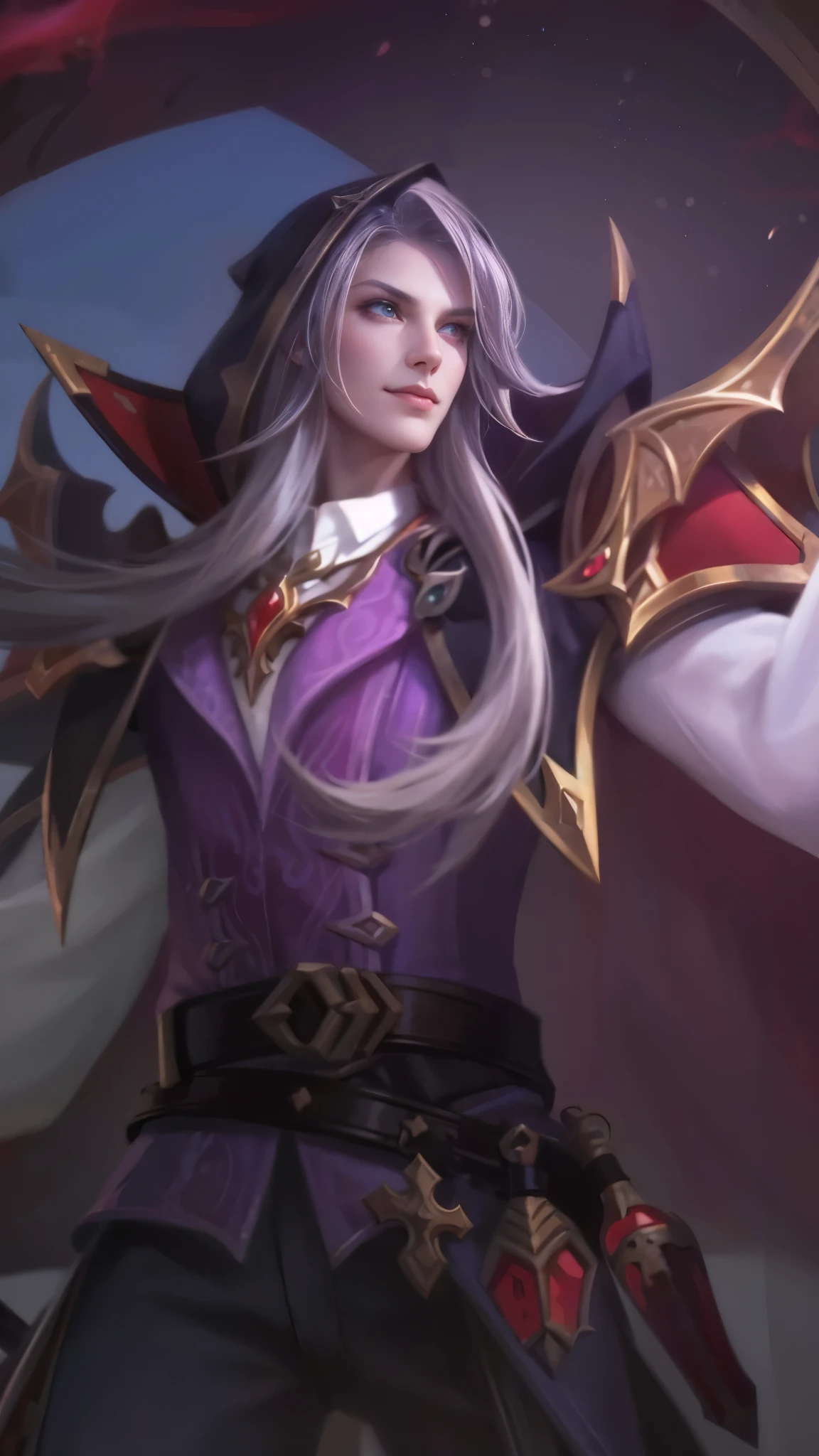 Best quality, masterpiece, detailed skin texture, detailed clothes texture, detailed face, super detail, 8k, intricate detail, 1 boy, The color doesn't change, Muscle guy, 1 guy, smile, a close up of a person holding a sword in a field, artgerm detailed, heise jinyao, extremely detailed artgerm, alucard, astri lohne, stanely artgerm, karthus from league of legends, zhongli from genshin impact, sakimichan frank franzzeta, casimir art, arvalis
