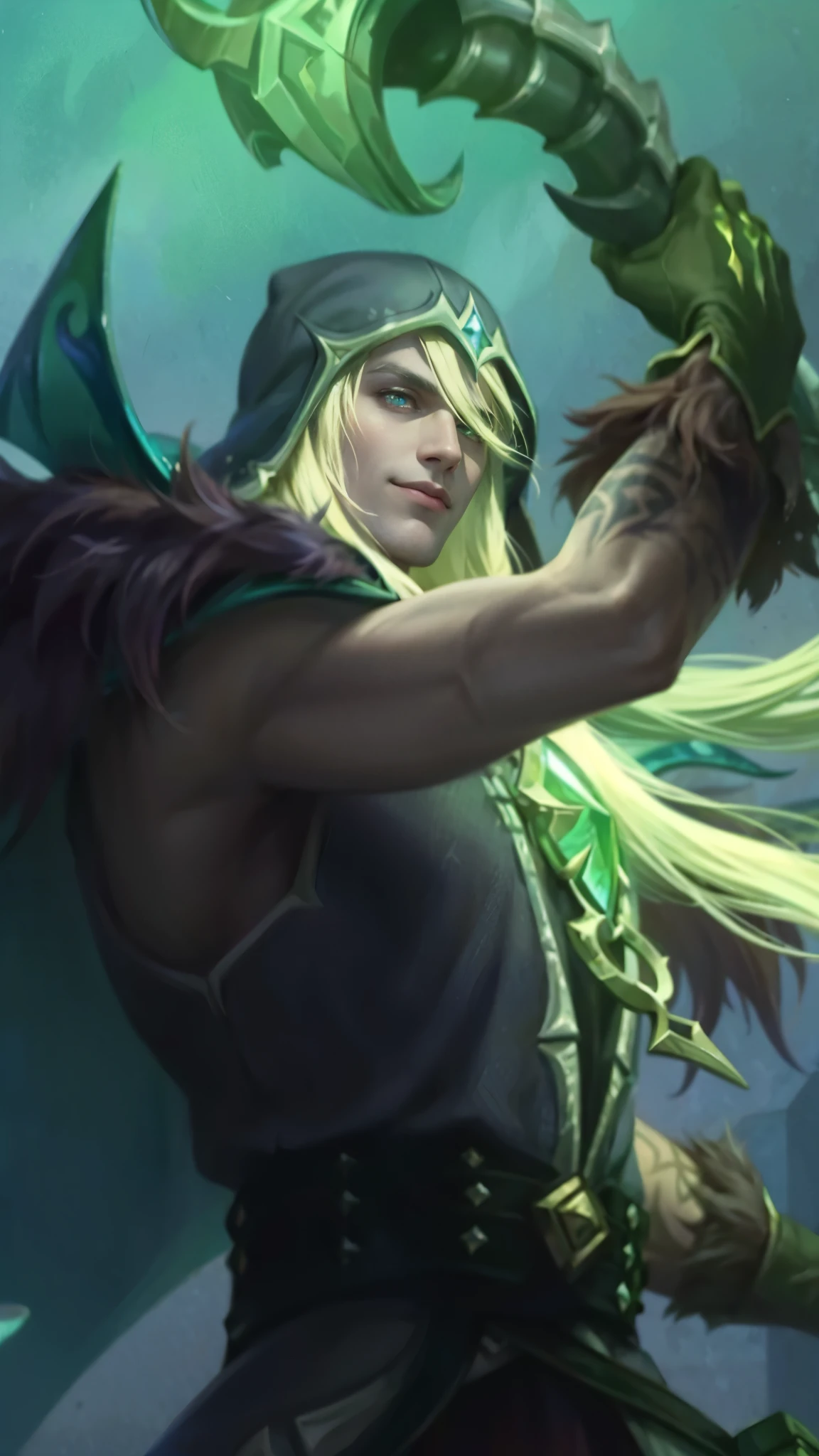 Best quality, masterpiece, detailed skin texture, detailed clothes texture, detailed face, super detail, 8k, intricate detail, 1 boy, The color doesn't change, Muscle guy, 1 guy, smile, league of legends character, karthus from league of legends, extremely detailed artgerm, league of legends character art, splash art, male blonde elf ranger, arthas menethil, artgerm detailed, arthas, league of legends champion, style of kieran yanner.