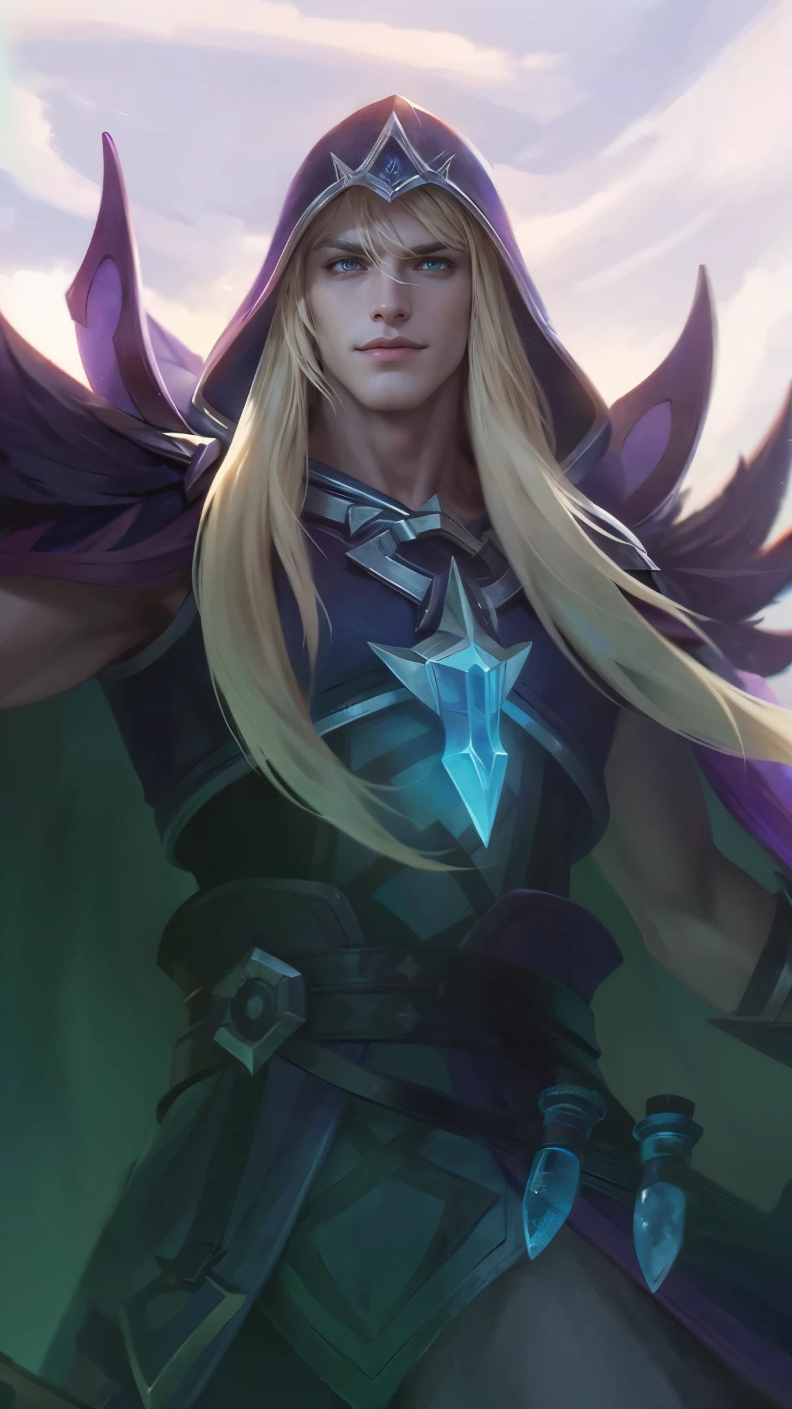 Best quality, masterpiece, detailed skin texture, detailed clothes texture, detailed face, super detail, 8k, intricate detail, 1 boy, The color doesn't change, Muscle guy, 1 guy, smile, league of legends character, karthus from league of legends, extremely detailed artgerm, league of legends character art, splash art, male blonde elf ranger, arthas menethil, artgerm detailed, arthas, league of legends champion, style of kieran yanner.