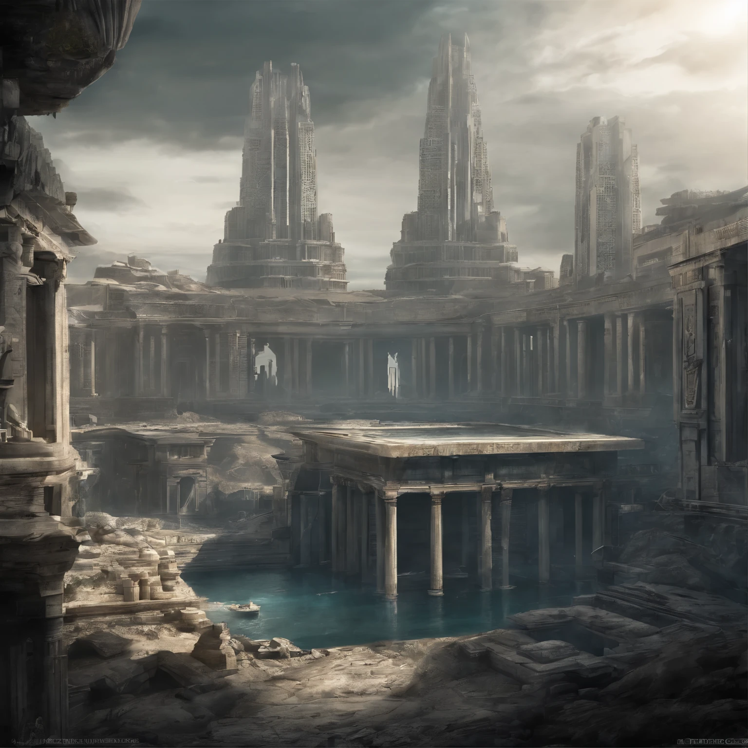Ancient civilization, atlantis, great architecture, masterpiece, ultra HD, photorealistic
