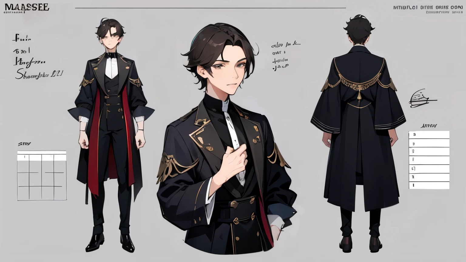 (masterpiece,best quality)detailed,Character table,Character sheet,male,20 years old,dark short hair,fashionable costume,modern,Seagull elements,perfect face,beautiful,full of details