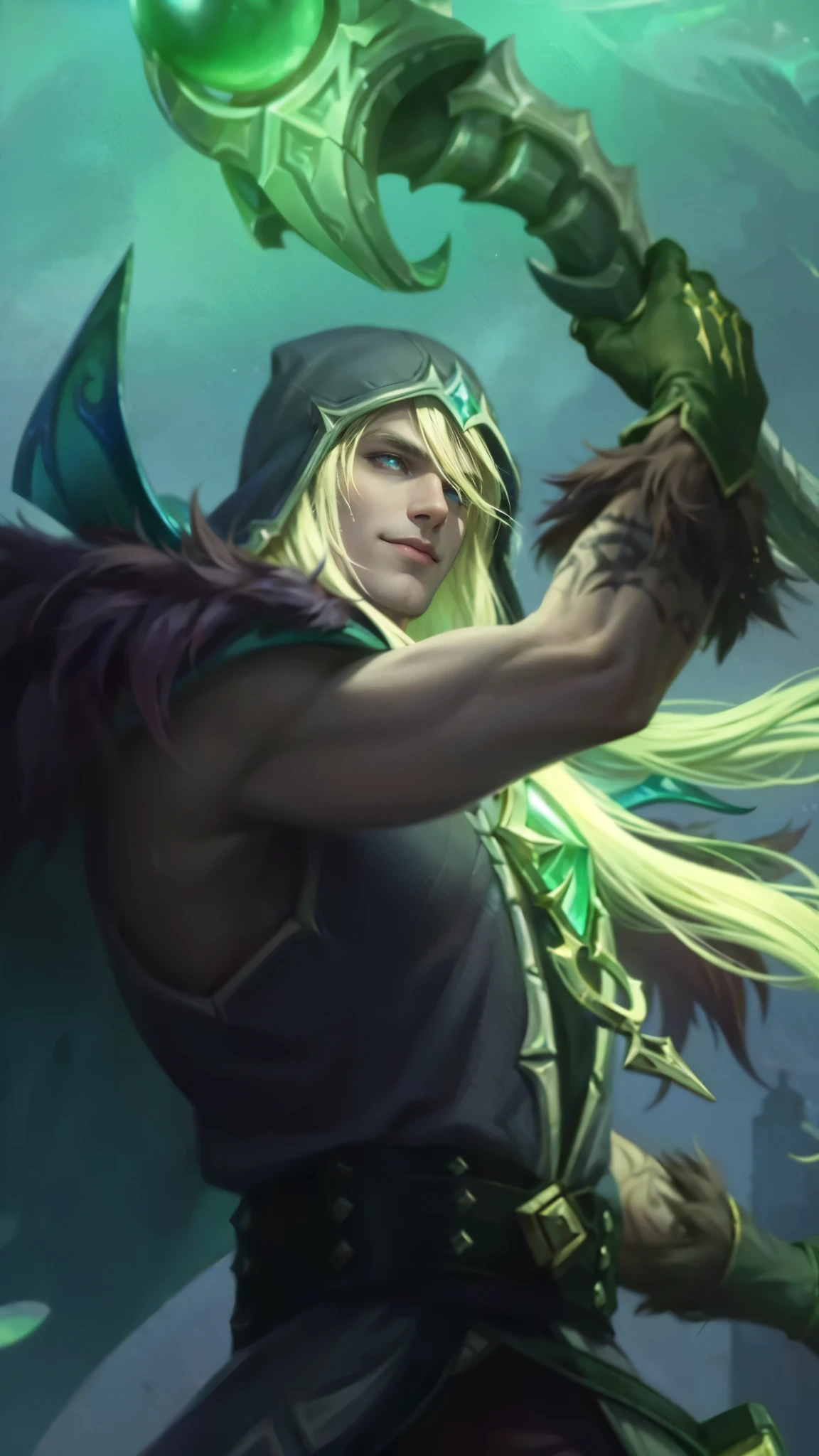 Best quality, masterpiece, detailed skin texture, detailed clothes texture, detailed face, super detail, 8k, intricate detail, 1 boy, The color doesn't change, Muscle guy, 1 guy, smile, league of legends character, karthus from league of legends, extremely detailed artgerm, league of legends character art, splash art, male blonde elf ranger, arthas menethil, artgerm detailed, arthas, league of legends champion, style of kieran yanner.