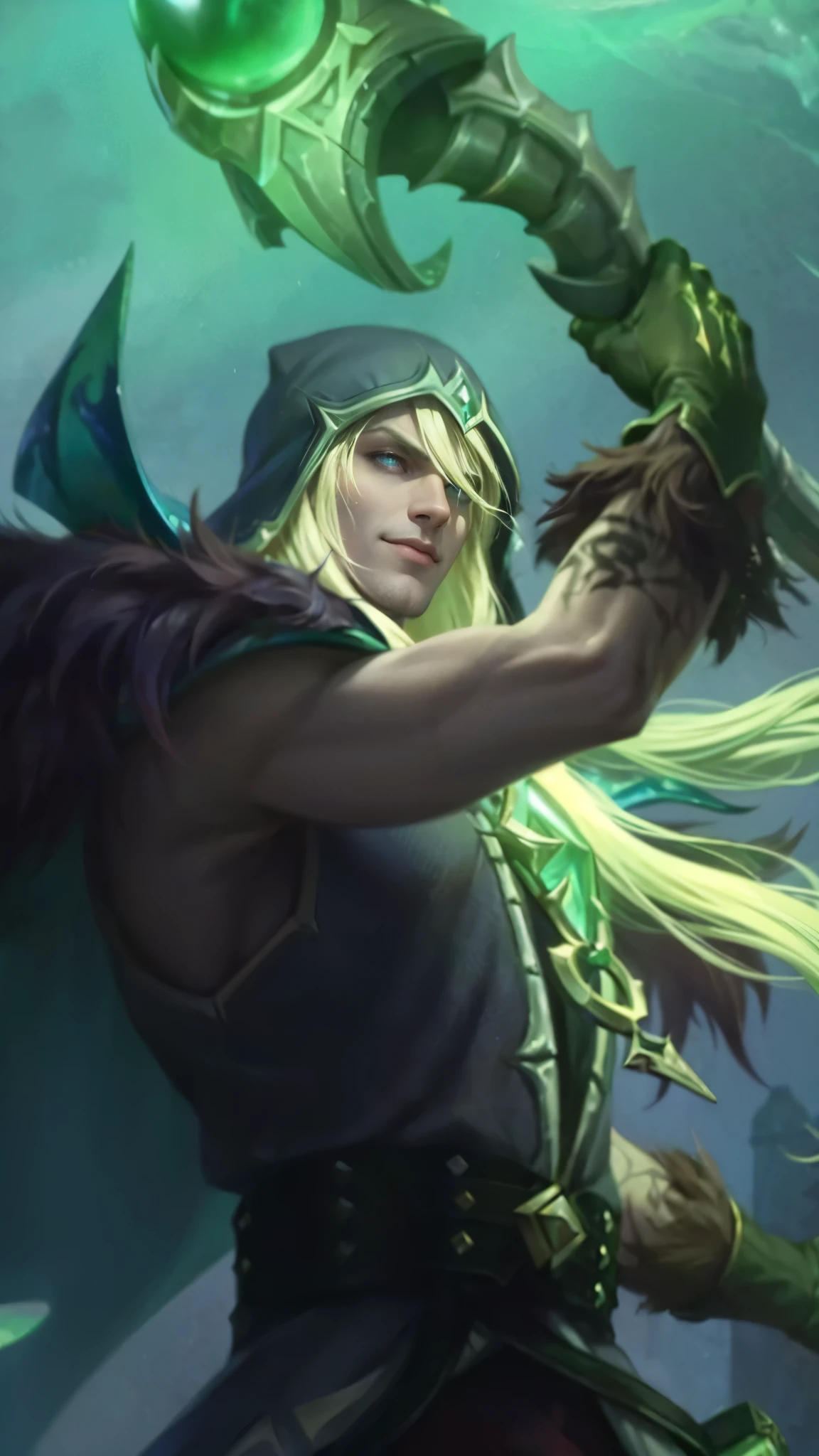 Best quality, masterpiece, detailed skin texture, detailed clothes texture, detailed face, super detail, 8k, intricate detail, 1 boy, The color doesn't change, Muscle guy, 1 guy, smile, league of legends character, karthus from league of legends, extremely detailed artgerm, league of legends character art, splash art, male blonde elf ranger, arthas menethil, artgerm detailed, arthas, league of legends champion, style of kieran yanner.