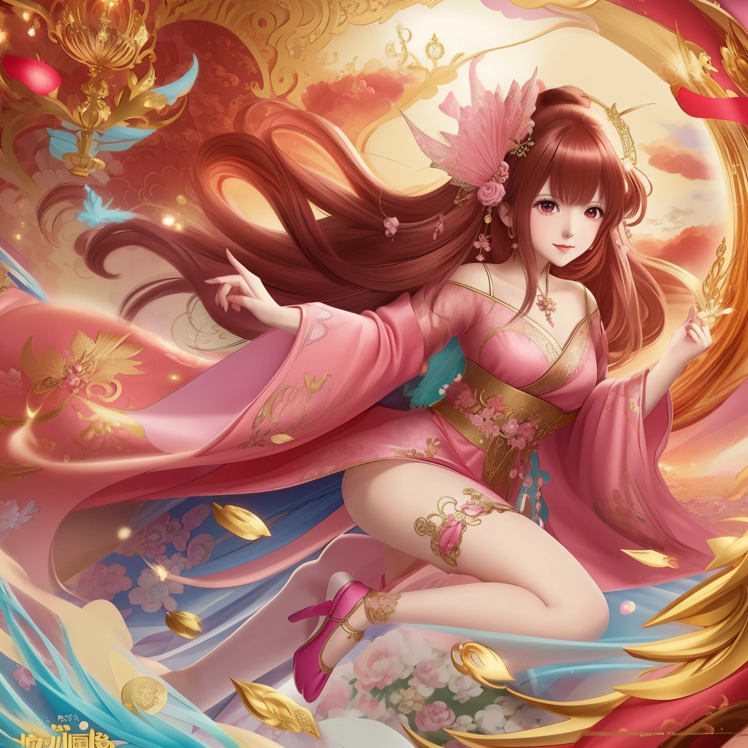 A woman in a pink dress and a dragon in a pink dress, anime art wallpaper 8k, Anime Fantasy Illustration, Anime fantasy artwork, anime art wallpaper 4k, Anime Art Wallpaper 4k, anime style 4k, 4k comic wallpaper, anime goddess, Beautiful charming anime woman, Beautiful fantasy anime, Extremely detailed Artgerm, anime wallpaper 4k
