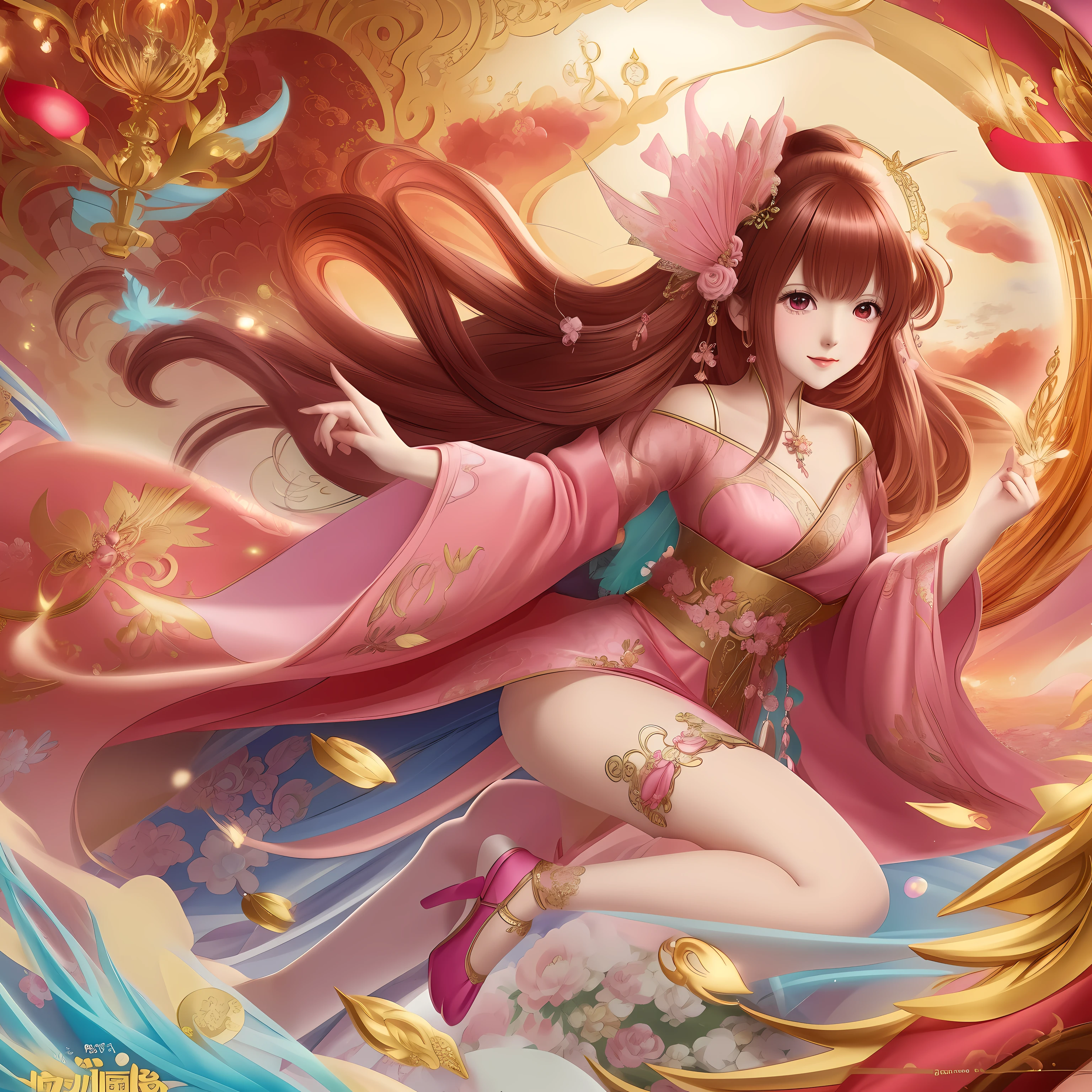A woman in a pink dress and a dragon in a pink dress, Animation Art Wallpaper 8k, Anime Fantasy Illustration, Anime fantasy artwork, Anime Art Wallpaper 4k, Anime Art Wallpaper 4k, anime style 4k, 4k comic wallpaper, anime goddess, Beautiful charming anime woman, Beautiful fantasy anime, Extremely detailed Artgerm, anime wallpaper 4k