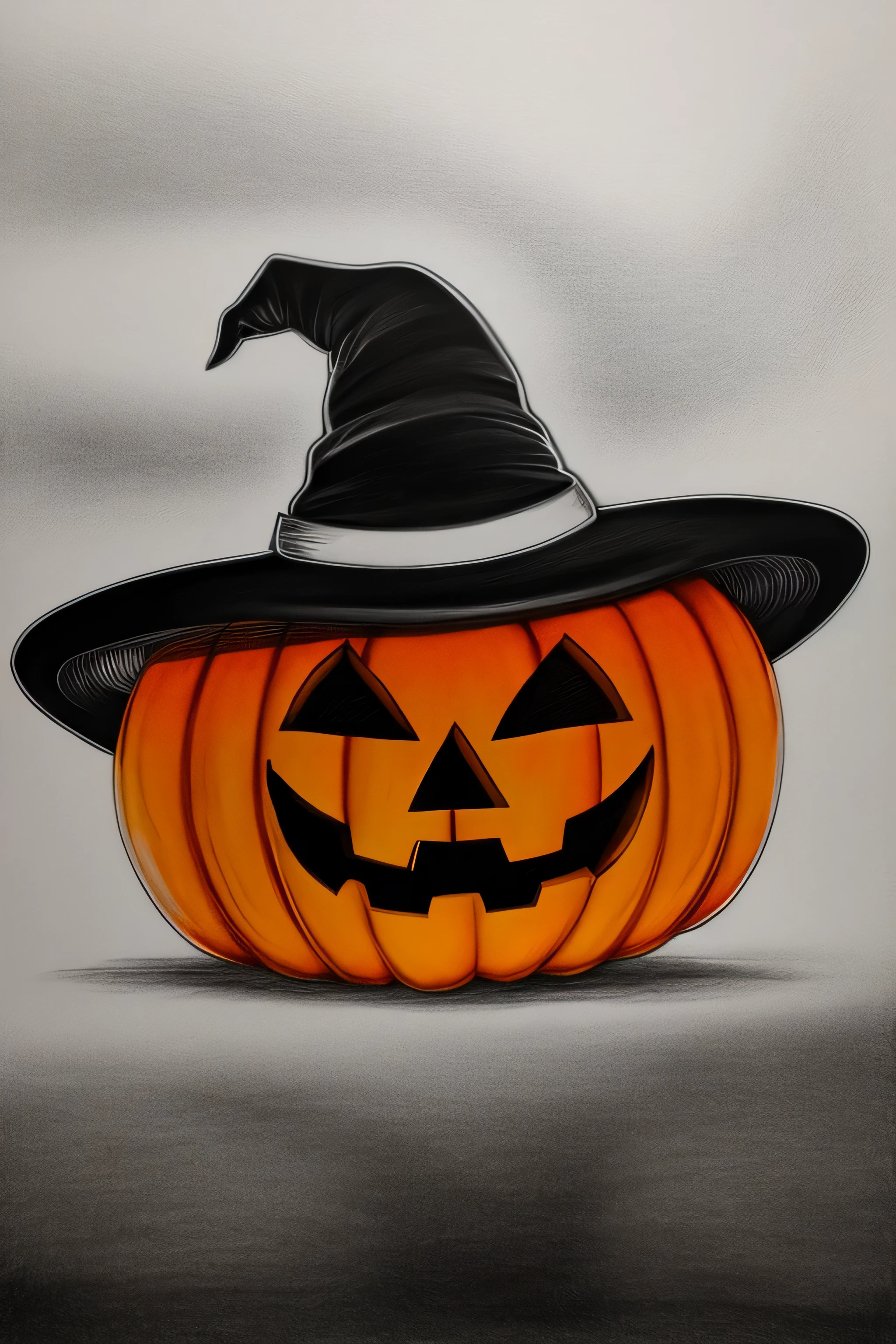 un dibujo en blanco y negro de una calabaza de halloween con un sombrero de bruja
