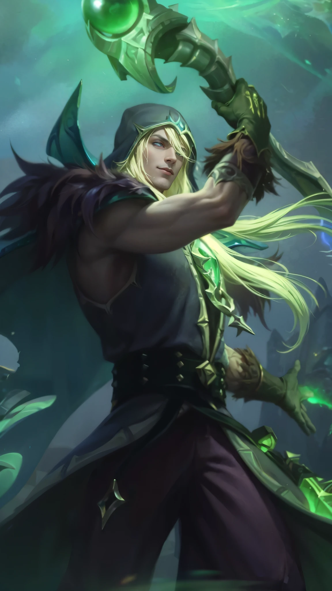 Best quality, masterpiece, detailed skin texture, detailed clothes texture, detailed face, super detail, 8k, intricate detail, 1 boy, The color doesn't change, Muscle guy, 1 guy, smile, league of legends character, karthus from league of legends, extremely detailed artgerm, league of legends character art, splash art, male blonde elf ranger, arthas menethil, artgerm detailed, arthas, league of legends champion, style of kieran yanner.