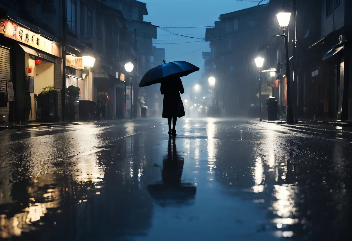 late night,Heavy rain is like a musical note,thunder and lightning,The streets were in a mess due to heavy rain。The camera freezes on a specific puddle,The distorted and blurred shadow of the street lamp is reflected in the puddle.,These lights and shadows seem to be distorted by the eyes of the devil,exudes a faint blue light。Surrounded by dilapidated streets,wet by rain,Shining with a strange luster。
A black umbrella stands quietly in the rain,The shadow under the umbrella seems to hide some unknown terror。Water drops dripping from the edge of the umbrella,Every drop is like a tear from hell,With coldness and fear。
Street lights flicker on and off in the rain,Supplemented by reflections in puddles,Create a weird and scary atmosphere。The air smells of decay and death,It feels like you're in a cursed ghost town。
The whole picture is full of horror and weirdness,Every detail seems to have been carefully polished,Create a creepy feeling。The whole scene seems to be frozen in a terrifying picture,Let people feel the terror and weirdness of this terrible rainy night as if they were actually there