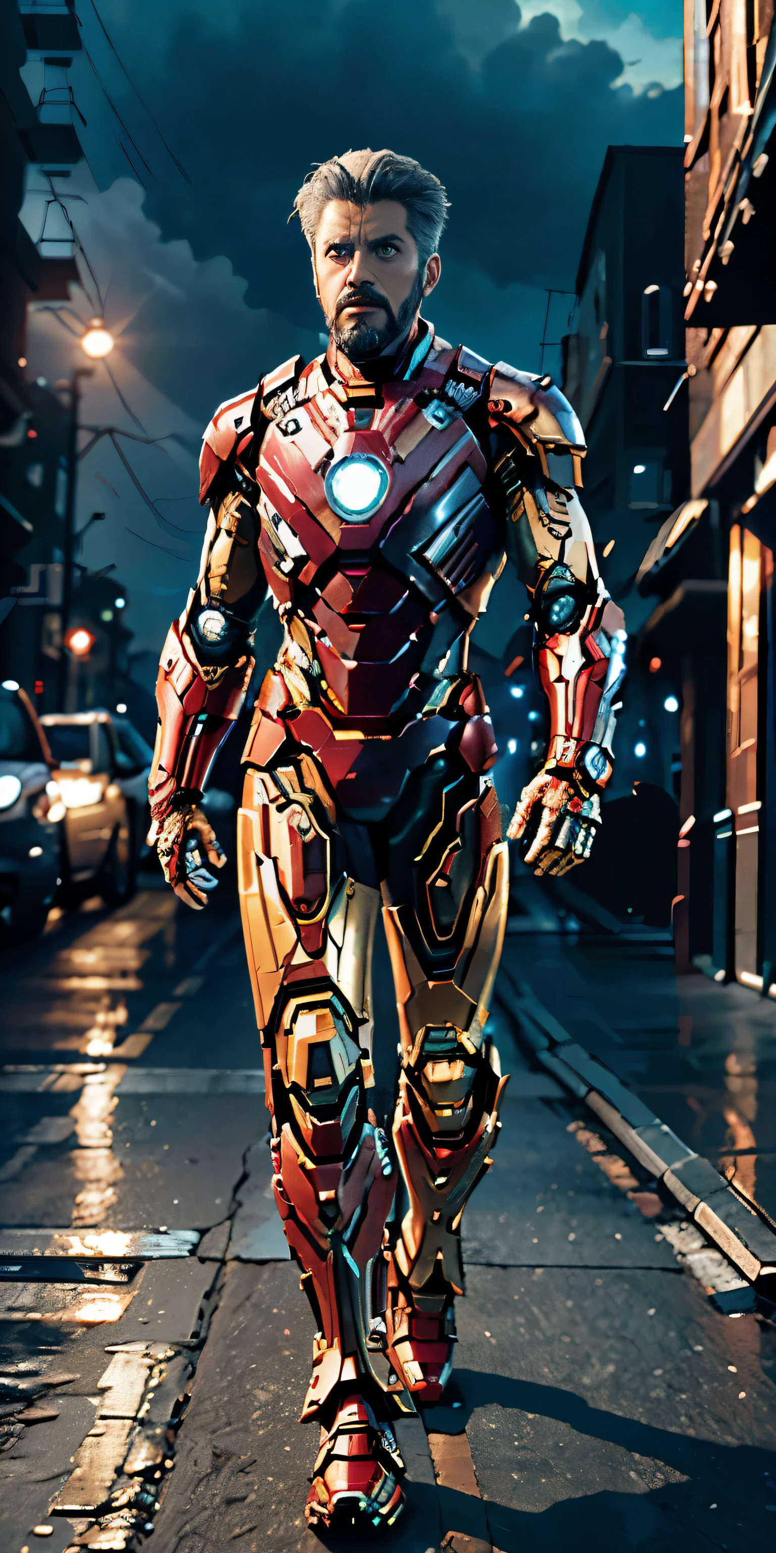 primitive,tmasterpiece,ultra fine photos,best qualtiy,ultra high resolution,Photoreality,rays of sunshine,full-body portraitiddle-aged uncle,Amazingly handsome,Gray hair,dynamicposes,delicated face,Iron Man's beard,Vibrant eyes,(seen from the side),He wears an Iron Man mech,Red-gold color scheme,Punk empire background,detailed face with,Detailed and complex busy background,Highly detailed skin,Realistic details of skin,Visible Pore,tack sharp focus,8K UHD,digital SLR camera,high qulity,filmgrain,photo-realism,DL,In the future Punk Empire City