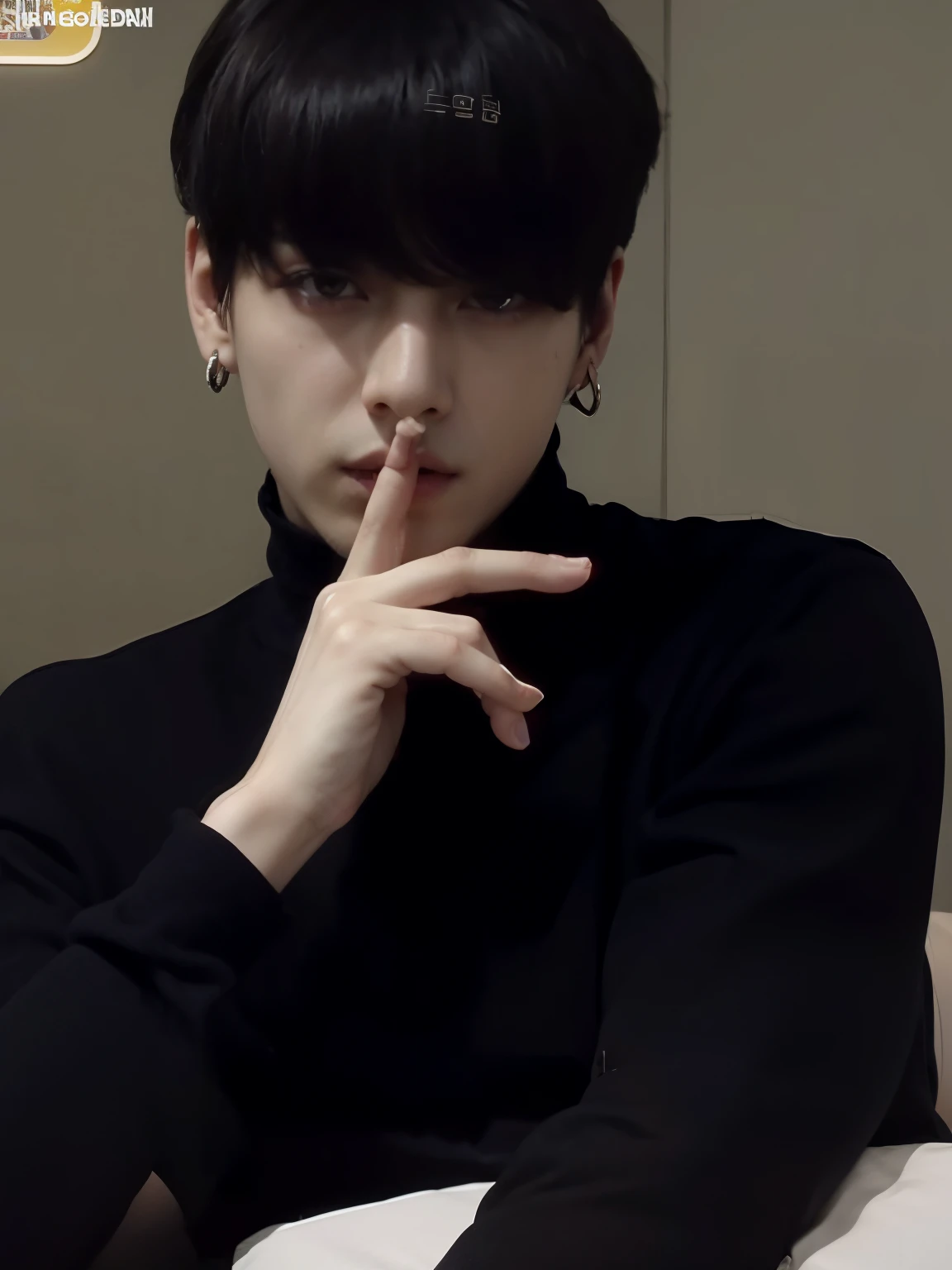 mulher arafada com cabelo preto e piercings sentada em uma cama, Jungkook, Jeon jungkook de cabelo preto, Ulzzang masculino, menino tem cabelo preto curto, cute japanese demon boy, jungkook, the full lips, inspirado em Jungkook, 1 Menino de 7 anos, rosto magro, com dedo indicador