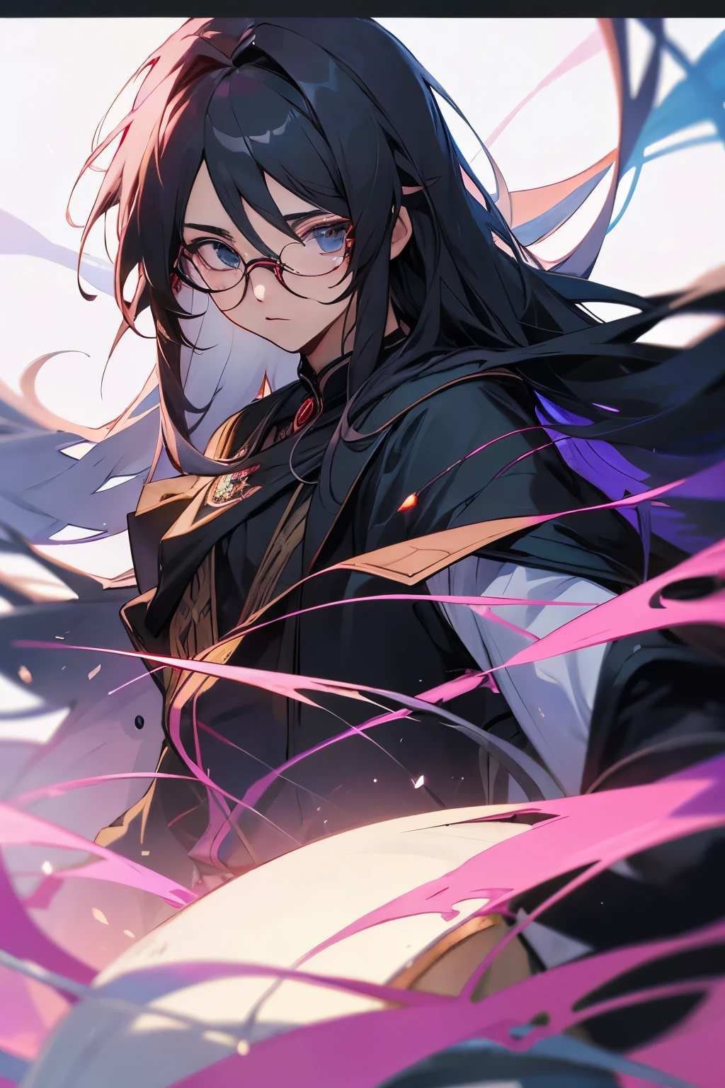 ortune teller, anime male, long hair, glasses, feminine face
