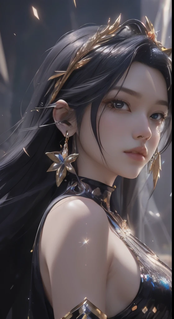 (《One Piece》Boyahan Cook,Woman in colorful sequined dress,Long straight black hair,Princess cut hairstyle,(Very perfect facial depiction,Delicate facial features),Crystal twinkle,Refracted rays, Fantasy art style, 8K high quality detailed art, digital fantasy art ), 3 D rendering character art 8 K, 4k highly detailed digital art, Fantasy art Behance, fantasy style 8 k octane render, beautiful fantasy art, stuning fantasy 3 d render, 8K Artgerm bokeh,depth of fields