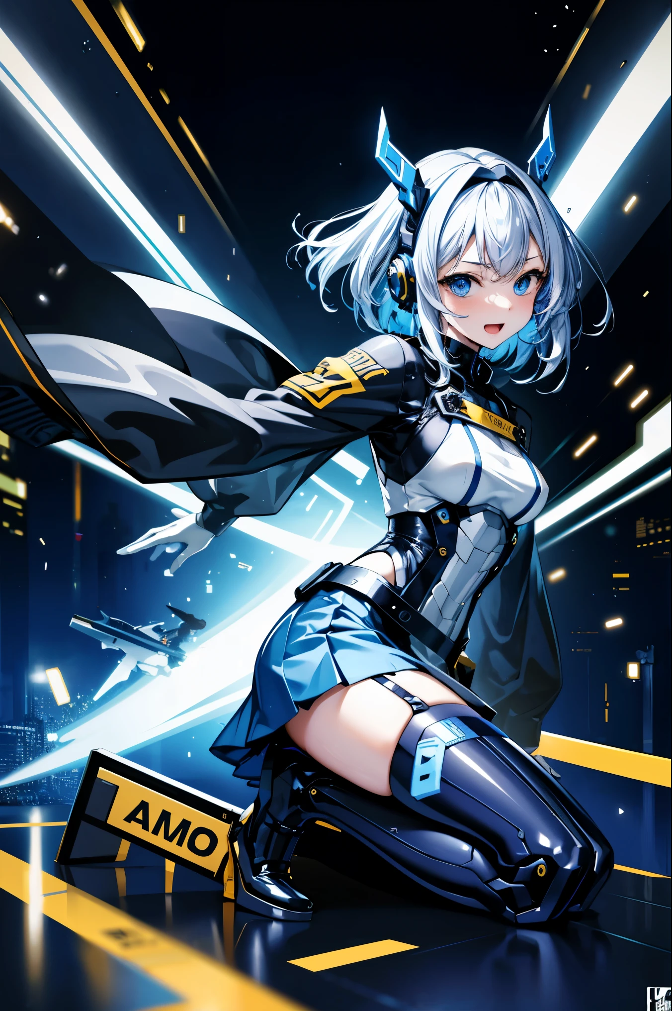  (cityscape:1.2), NSFW, (Face of love, I&#39;m so happy:1.5), (mecha musume, cyborg girl), , stylish angle, stylish pose, (headphone, mechanical fuselage, mechanical clothing), looking at the viewer, bangs cut off, blue mini skirt, plastic corset, Beautiful light effect, glowing skin, (Furisode, removable long sleeves, very wide sleeve:1.2), (caution decal, corporate logotype:1.5), (small open mouth:0.8), 
