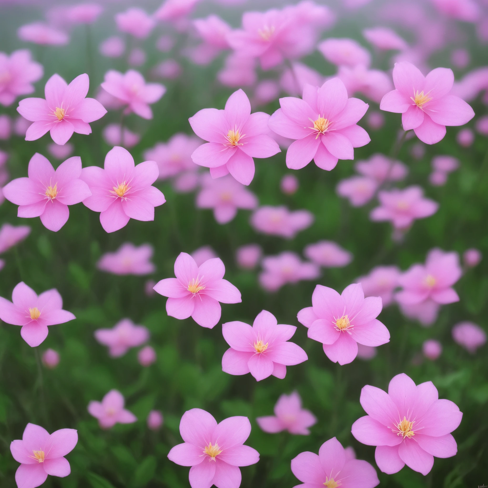 there are many pink flowers that are growing in the field, a digital rendering by Ikuo Hirayama, flickr, art nouveau, incredibly ethereal, extremely beautiful and ethereal, very ethereal, very magical and dreamy, soft flowers, surreal waiizi flowers, pretty flowers, magical flowers, beautiful detail, ethereal!!!!!!!, glowing flowers, ethereal beauty, beautiful soft light