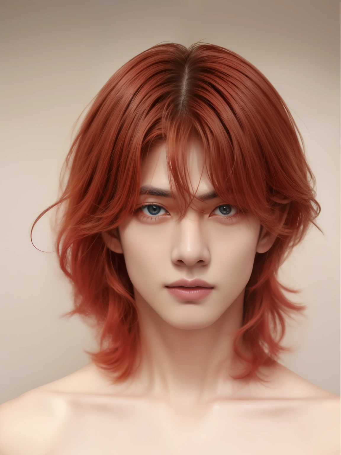 homem arafa com cabelos ruivos e olhos azuis posando para uma foto, fotorrealista de taehyung do bts, estilo de arte realista, kim taehyung realista, painted in anime painter studio, vermelha