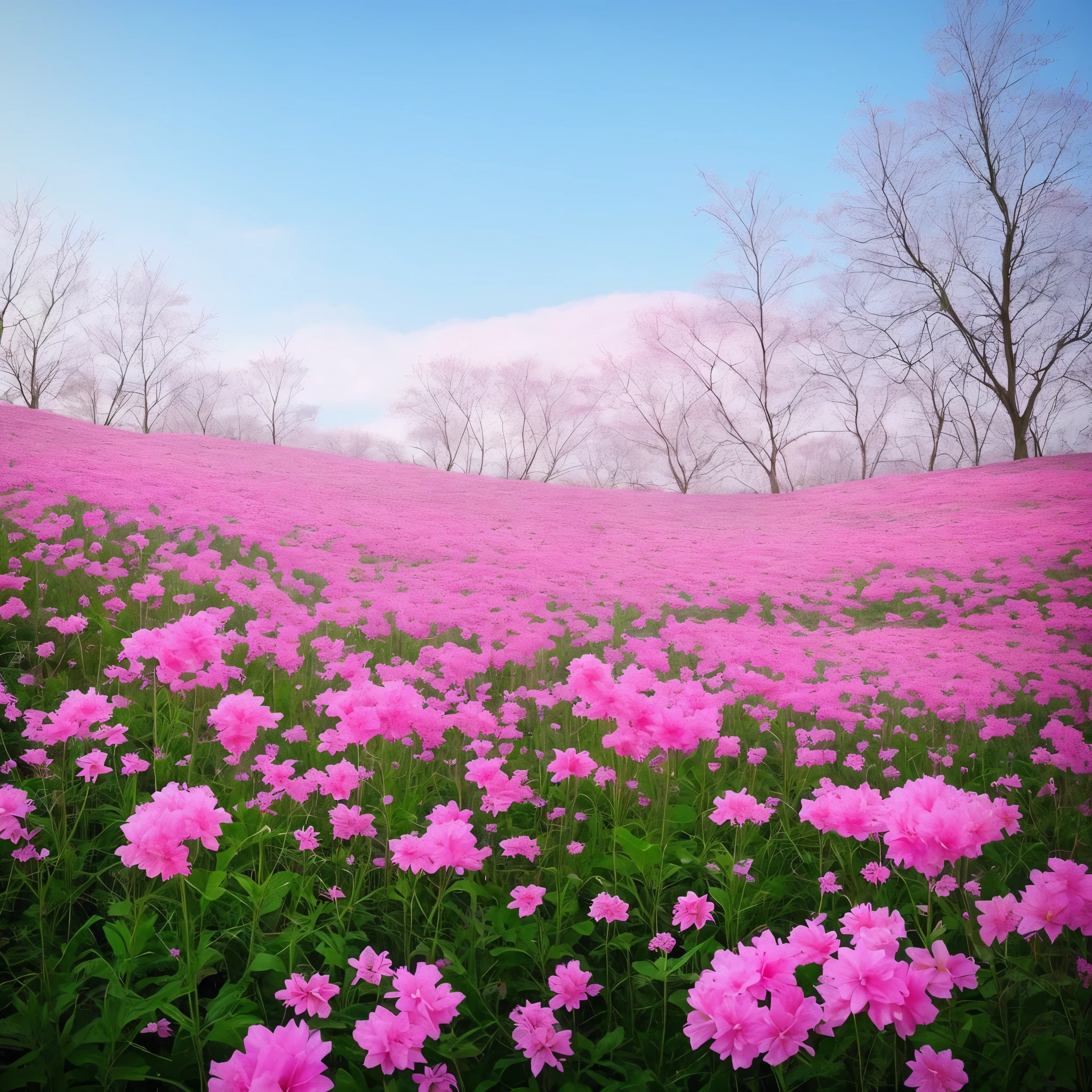 there are many pink flowers that are growing in the field, incredibly ethereal, extremely beautiful and ethereal, very ethereal, very magical and dreamy, soft flowers, surreal waiizi flowers, magical flowers, pretty flowers, beautiful detail, ethereal!!!!!!!, ethereal beauty, glowing flowers, beautiful soft light, beautiful flowers and crystals, beautiful!!!!!!!!!, dreamy and ethereal
