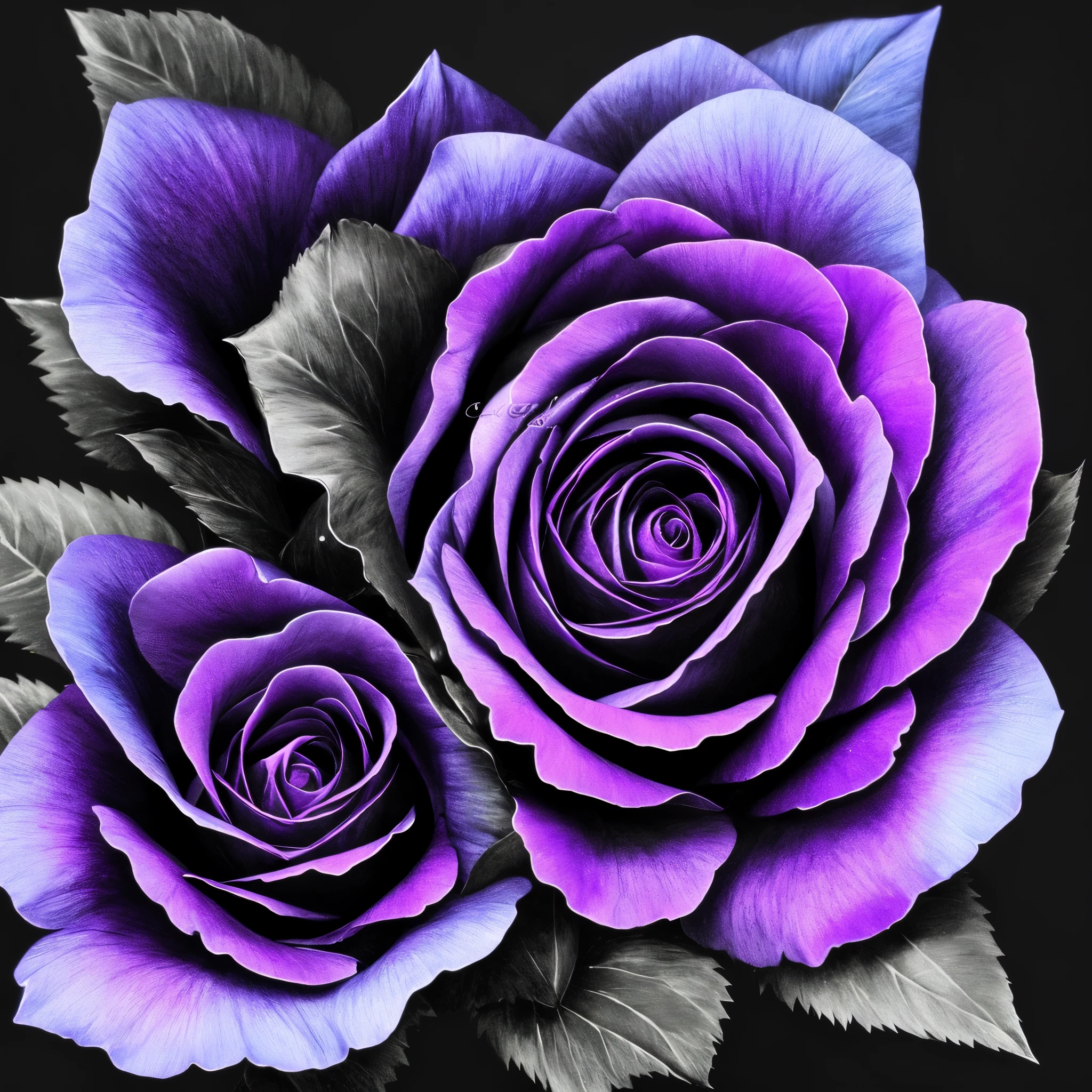 a purple rose with blue and black petals on a black background, black and purple rose petals, 🌺 cgsociety, beautiful!!! digital art, black and purple, glowing purple, ✏️🎨, purple and black, beautiful detail and color, beautiful deep colors, black rose, beautiful gorgeous digital art, gorgeous digital art, beautiful!!!!!!!!!, magical flowers, beautiful flower