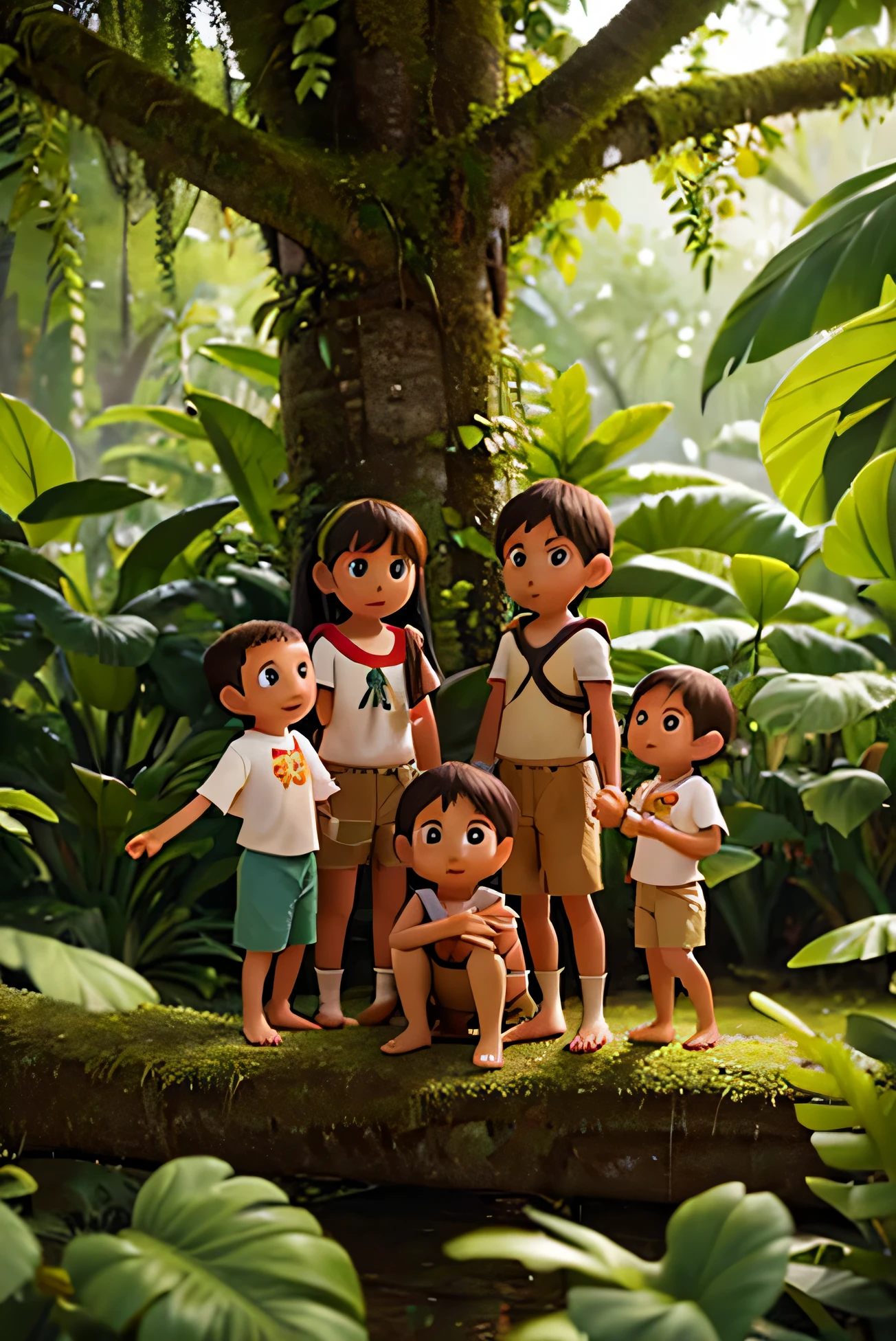 several children from the Amazon rainforest