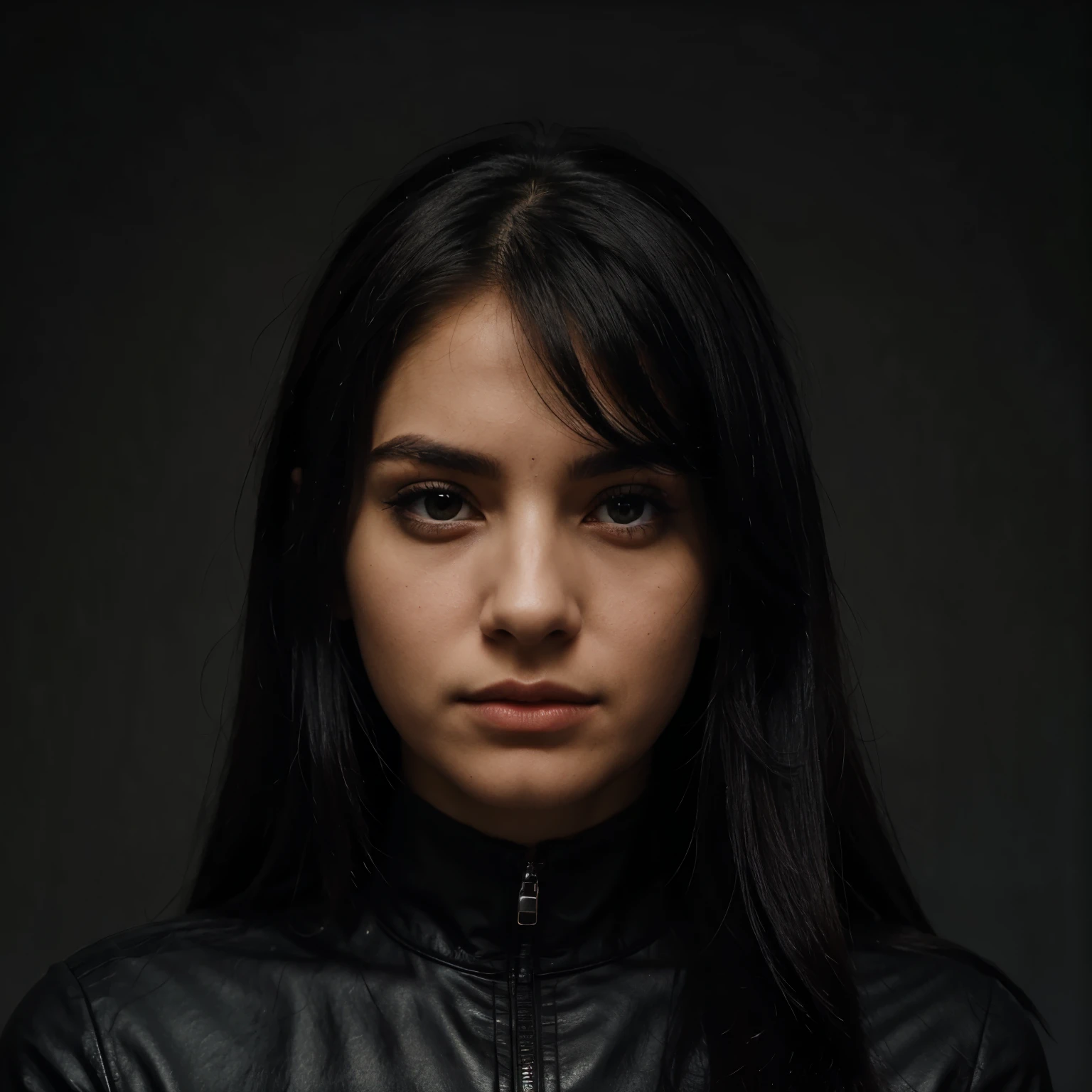 An emotionless woman with a black outfit staring at the camera