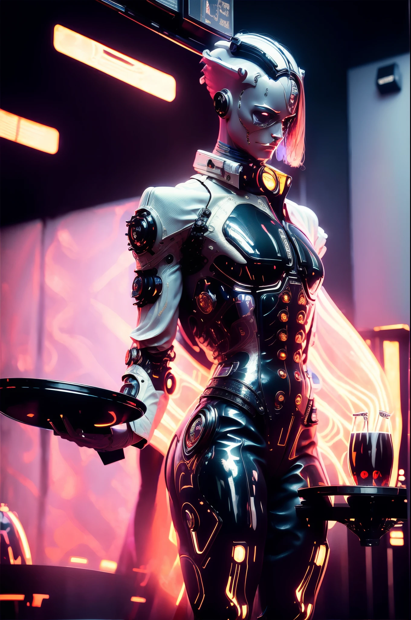 ((Mecha 1.5)) Standing, blue and red color scheme, close-up, 8K highest quality, blue eyes, glowing lines on the body, strong