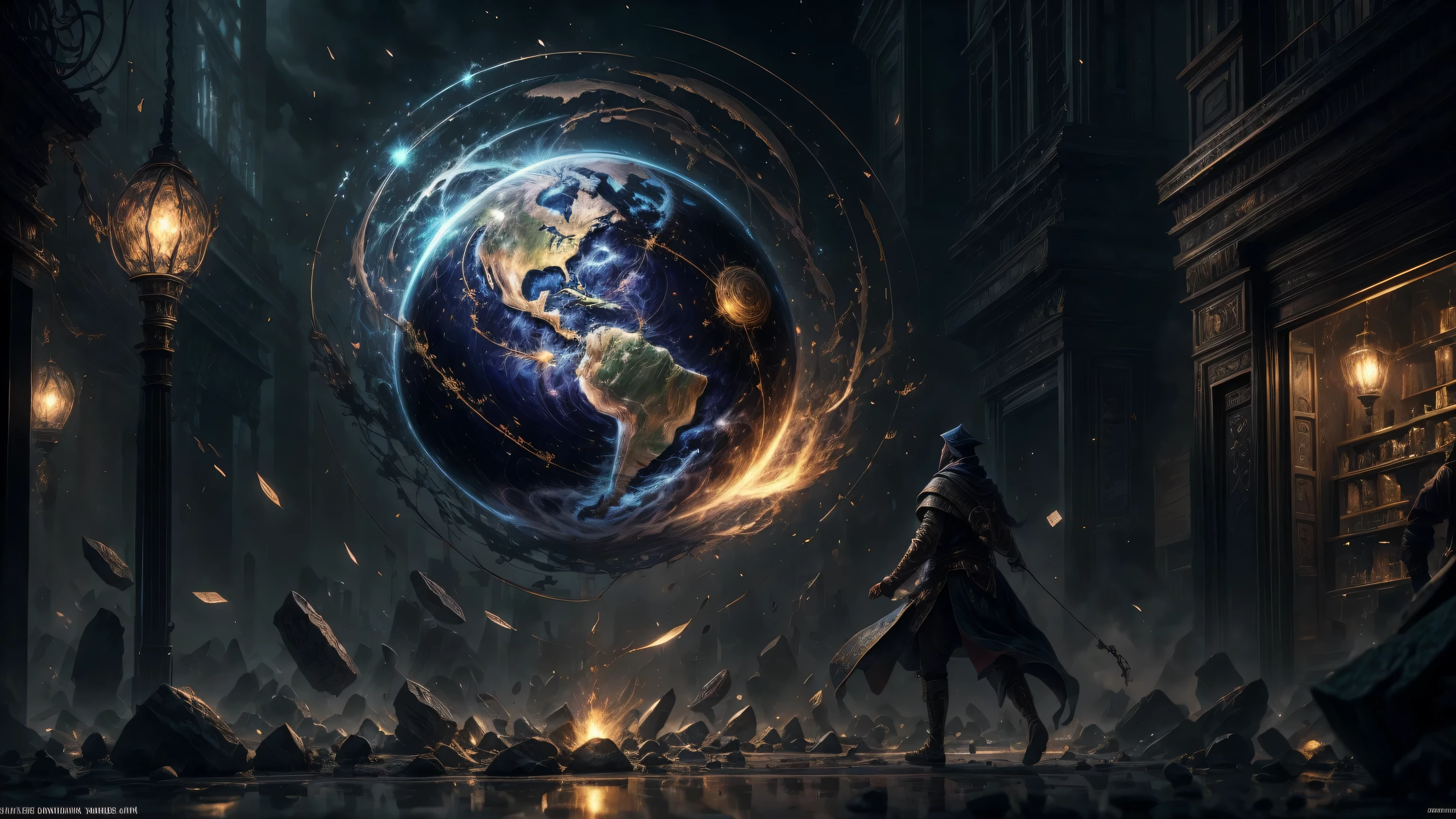 A hyperrealistic scene depicting the power and volatility of a single world currency. A bustling marketplace, representing the global reach of the currency. People from diverse backgrounds interact, using the currency seamlessly. The scene can be set in any time period, but consider incorporating elements that reflect the historical and evolving nature of global currencies. Moody and atmospheric, reflecting the potential for both stability and instability associated with a single world currency. Use lighting and color to convey a sense of power, mystery, and potential danger.