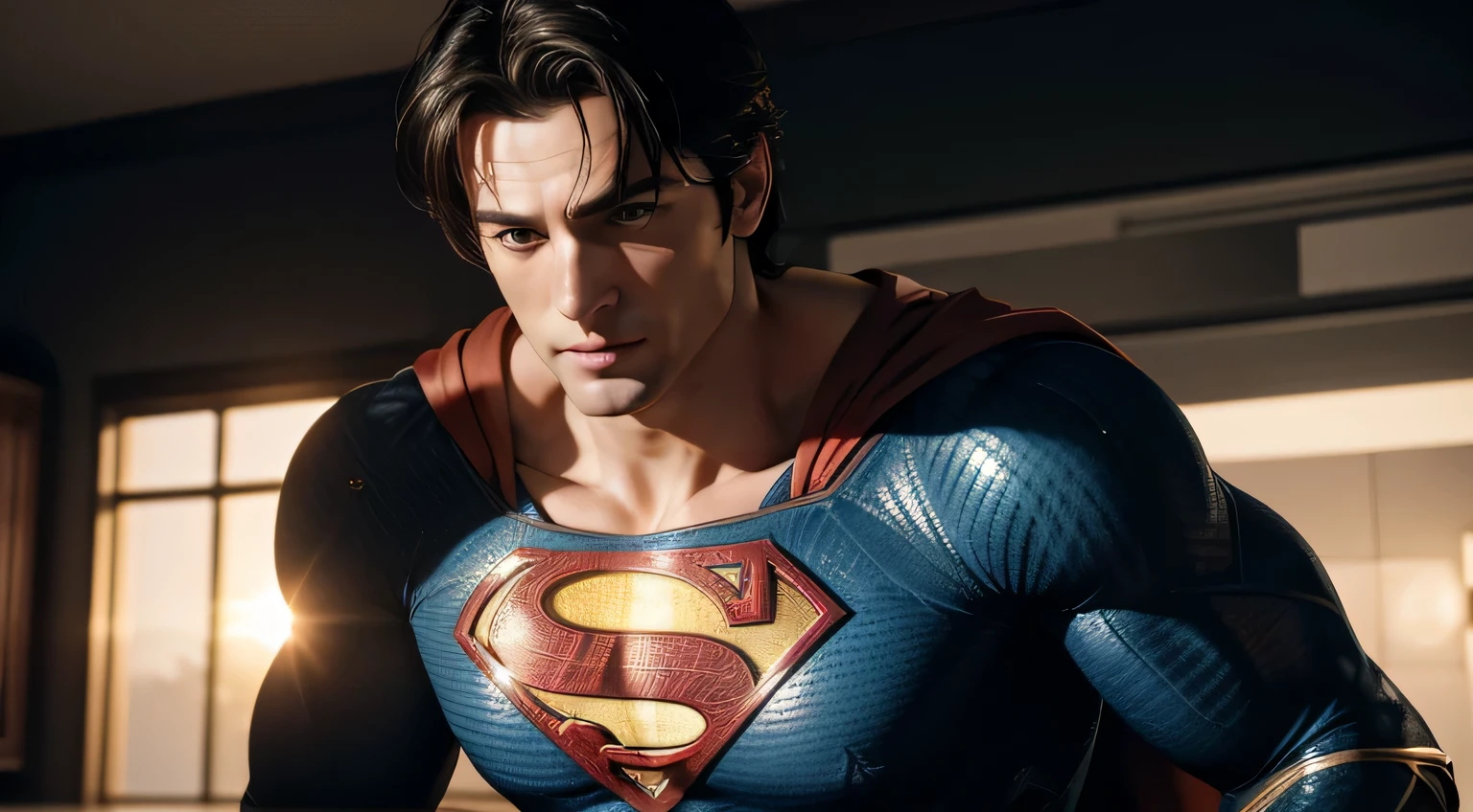 Superman из DC Comics, CGI with clear focus, Photorealistic, high detail, Realistic, Masterpiece, absurdress, Best Quality, HDR, hiquality, hight resolution, Extremely detailed, 8k wallpaper, intricate details, 8K UHD, Full-HD, (foto realista:1.2), Contrast, sharp lighting, Cinematic lighting, natural lighting, hard light, Backlighting, Global Illumination, Environment Occlusion
