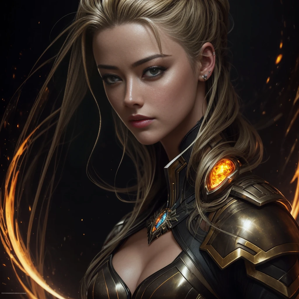 A beautiful girl with long white hair, piercing blue eyes, wearing a low cut dark blue uniform with gold trim, holding a glowing magical sword, floating in a mystical realm with swirling energy, (best quality,8k,highres,masterpiece:1.2),ultra-detailed,realistic,photorealistic,photo-realistic:1.37,concept art,dark fantasy,digital painting,dramatic lighting,cinematic,intricate details,ethereal,otherworldly atmosphere