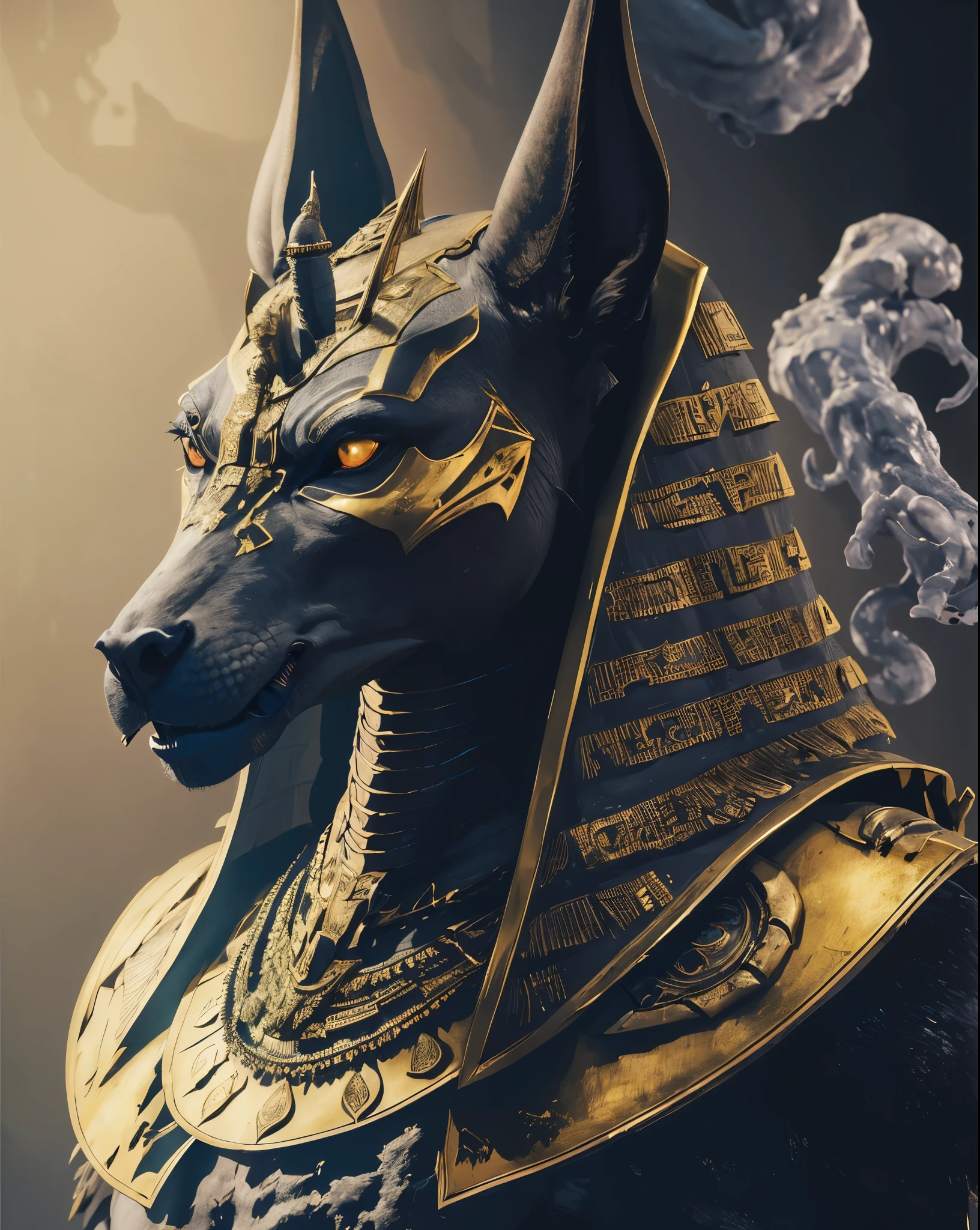 anubis, the egyptian god of the underworld, is depicted in this digital painting, anubis reptilian, photo of ghost of anubis, the god anubis, angry god anubis, anubis-reptilian, the egyptian god, anubis, portrait of anubis, anubis head, egyptian god, pharaoh white background with nothing on his head, armadura com detalhes perfeitos, very anatomical and clear, 