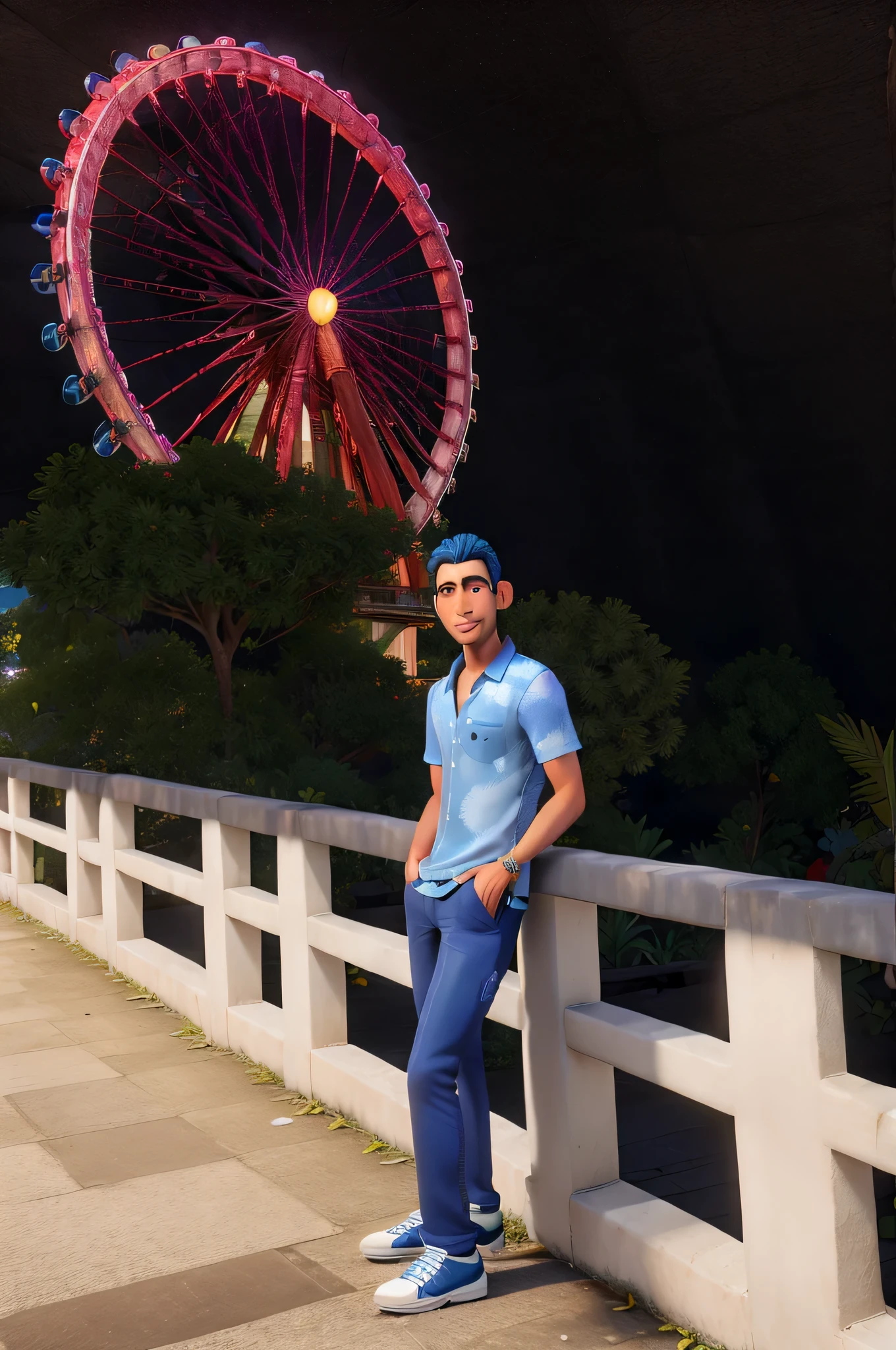 Um homem da frente, alta qualidade, Realista, ultra realistic, vestindo uma camisa azul de manga comprida com detalhes pretos, encapuzado, olhos azuis brilhantes, com efeitos, DJ