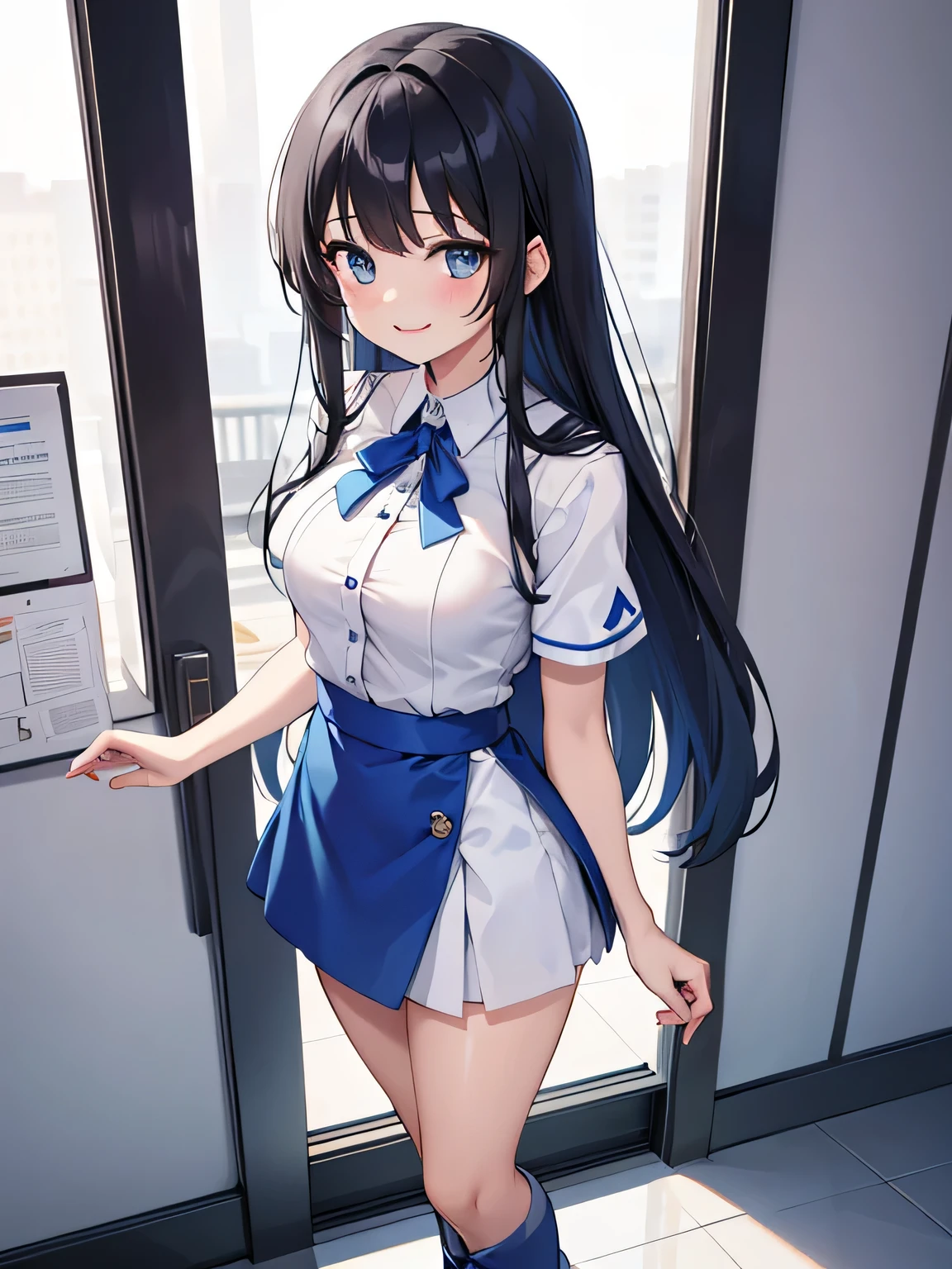 1girl in, Solo, (long dark blue hair, Ponytail and side van, medium breast), (Inspired by Cold Steel&#39;Shower room) ,(Accurate Hand Modeling,),natta,Military Academy, Shy face,Smiling smile,open one's legs, naked,(hiding chest with hands:1.3) , sodden, panties