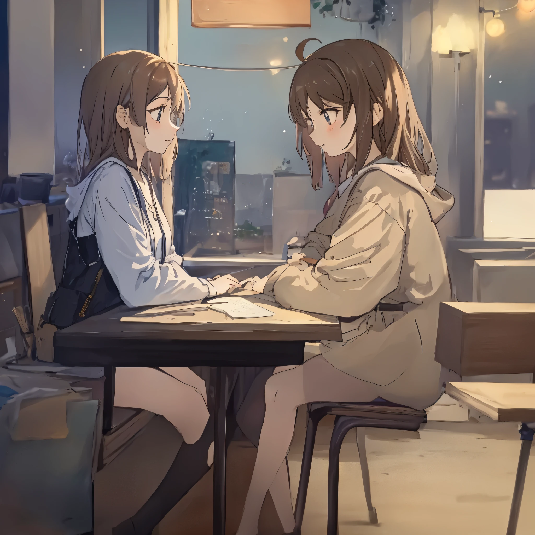 scène d’anime d’une femme assise à une table avec un ordinateur portable, art lofistyle, fille lofi, capture d'movie screen'animation, film d'animation encore, art lofi, lofi se sent, inspiré par Atey Ghailan, fille Lofi Aesthetics, in the way of'Atey Ghailan, Lofi Aesthetics, capture d'movie screen'animation, l'anime presented today'hui encore