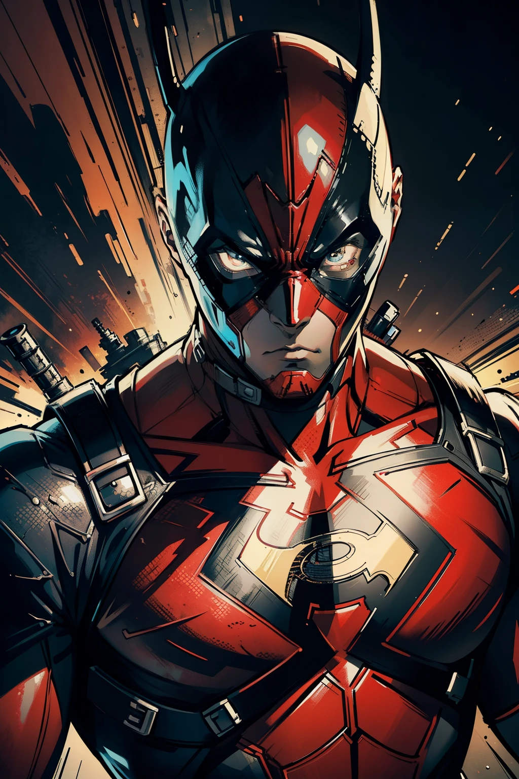 top-quality masterpiece Deadpool PNG by Sasha, in the style of Dave Coverly, Neal Adams, and Associated Press photo, Mort Artist's unique touch, Shot on 70mm film, Ashcan School influence, Asymmetrical composition: 1.5
(Highly detailed, intricately textured: 1.4), (Red and black palette: 1.3), (Hyper realistic: 1.3), (Dynamic, action-packed: 1.4), (Realistic lighting: 1.2), (Superhero texture: 1.3), (Detailed facial features, exaggerated expressions: 1.