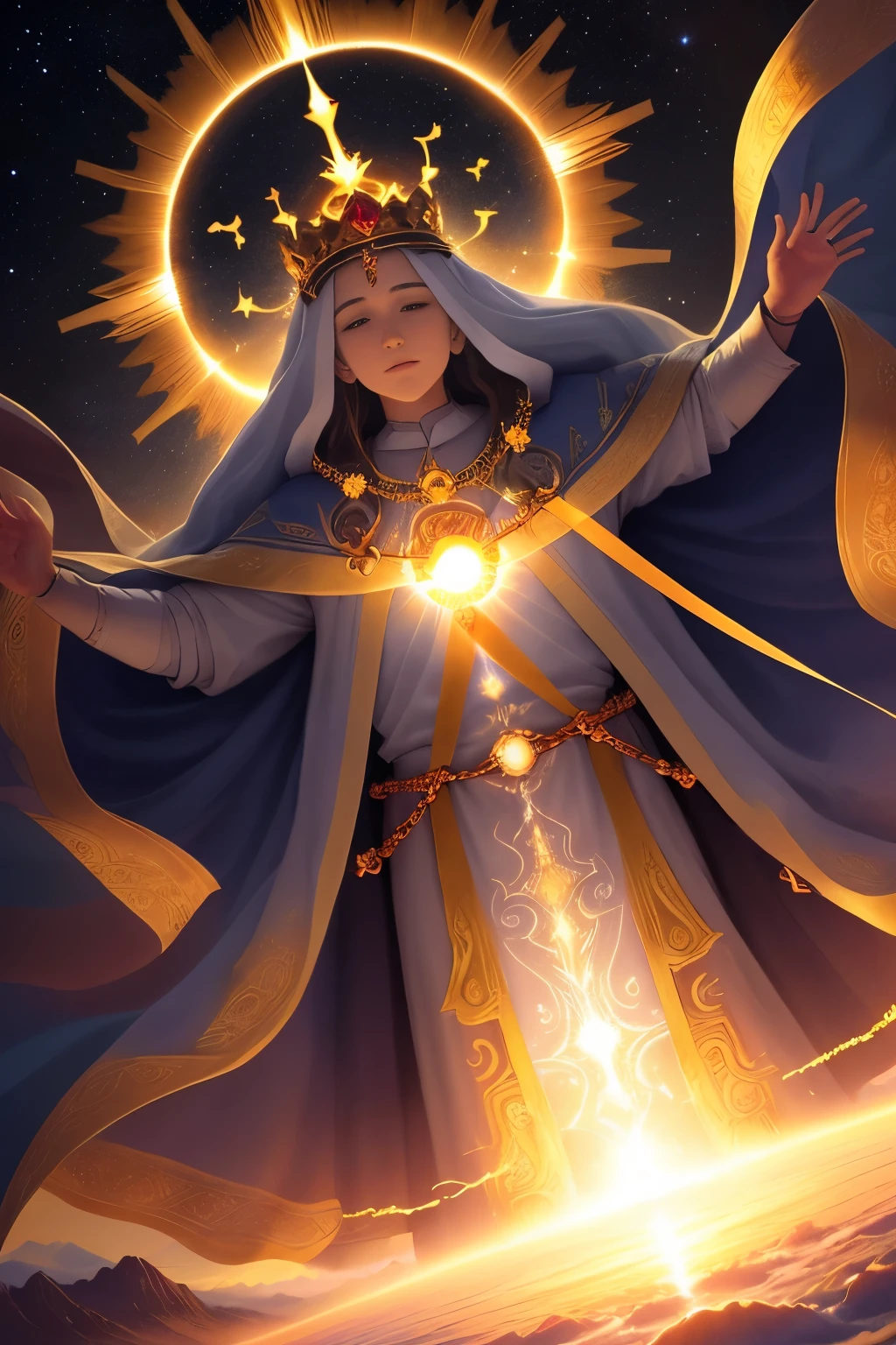 In the magnificent landscape of a unified world, The Lord reigns supreme as King over all the earth. On that glorious day, there is only one sovereign, and His sacred name is the sole one venerated and invoked. The sun sets and rises in unison with His will, casting a divine aura over the vast expanse of creation. The heavens and the cosmos dance in harmony with His divine decrees, as the universe submits to the boundless wisdom of His rule. A resplendent aura, representing God's infinite love and power, emanates from the celestial throne, illuminating every corner of the Earth and filling the hearts of His faithful subjects with ind