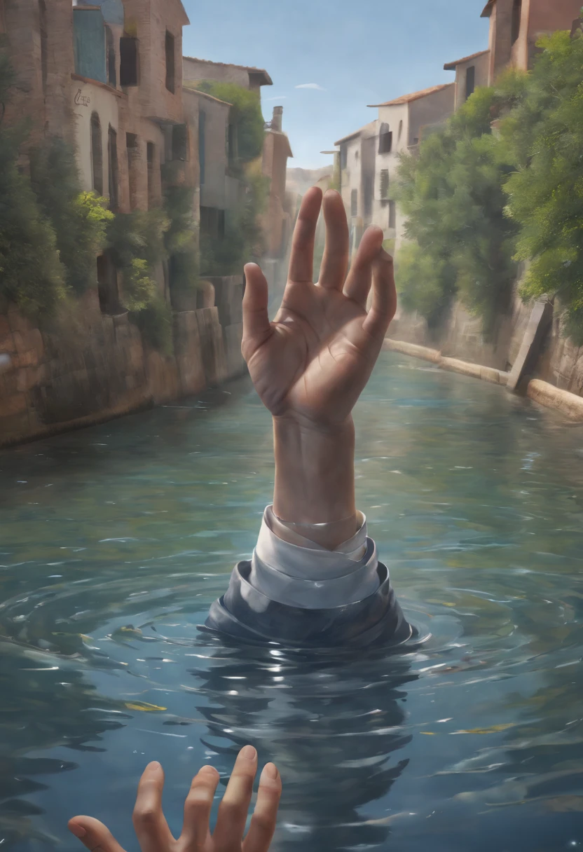 (Our lives are the rivers, que van a dar a la mar, que es el morir), dream, personajes reflexivos, Pintura digital ultra realista , Alberto Severo art, salpicaduras y gotas, brillos tornasolados, efectos 3D, Ultra HD, obra de arte, Mano con cinco dedos, Anatomically correct ,cinematic lighting