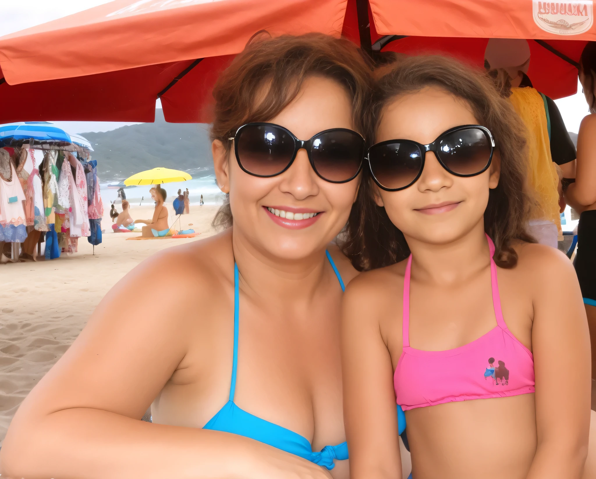 woman in bikini sitting under an umbrella on the beach, 3 Brazilian mother of 5 , in the praia, at the praia, on praia, at a praia, praia pic, praia, on the praia, imagem de perfil, , imagem de perfil, imagem de avatar, mom, family, vacation photo