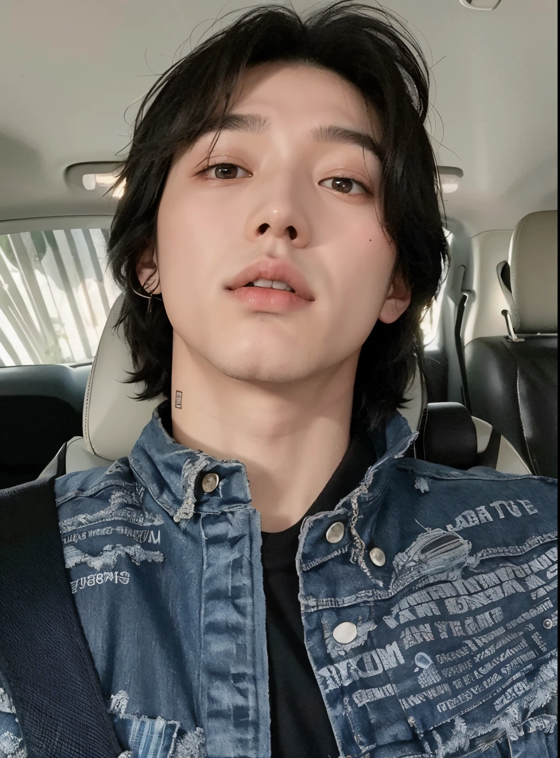there is a man in a denim jacket sitting in a car, Cai Xukun, hyung tae, Jinyoung Shin, taejune kim, Hong junho hyung, taken at the beginning of 2020, Steven Jung, imagem de perfil, Jungkook, araki, Kim Doyoung, xqc, Seseon Yoon, hyung tae kim, brilhante da chuva