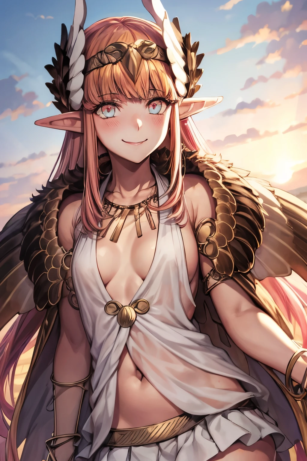 CIRCE_FGO
POINTY_EARS, PINK_HAIR, HEAD_WINGS, WINGS, BANGS, FEATHERED_WINGS, LONG_HAIR, JEWELRY, SMILE, BREASTS, NECKLACE, BLUSH, SMALL_BREASTS, MULTICOLORED_EYES