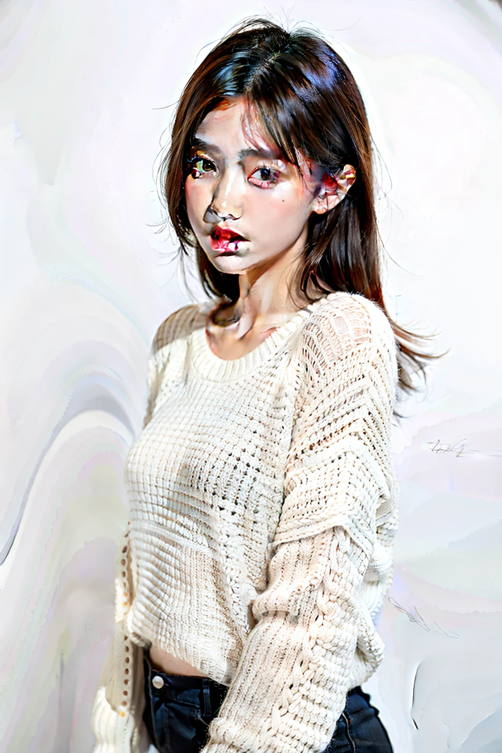 1girl,sweater,white background,