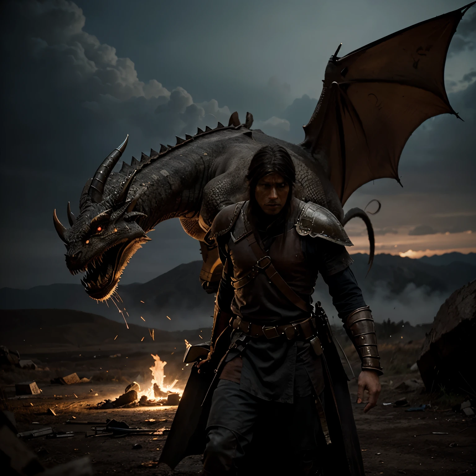 Create an image with a handsome adult boy, with black hair shaved on the sides, black eyes, with a dragon and with a game of thrones theme, real