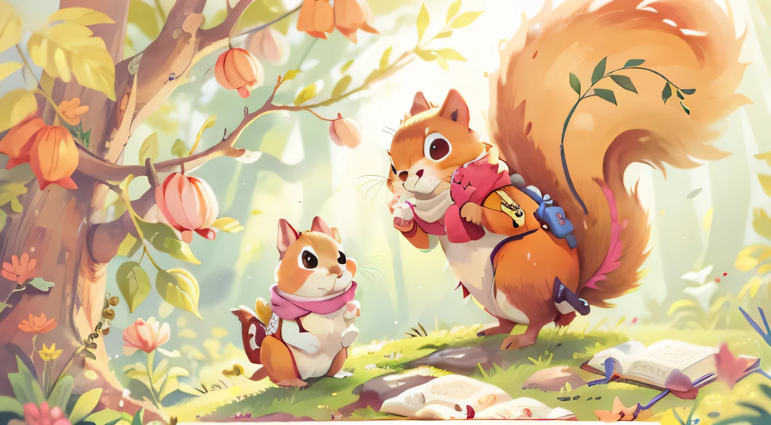 fairy tale,fairy taleの森,Small animals,squirrel,Illustrations for children'Books
