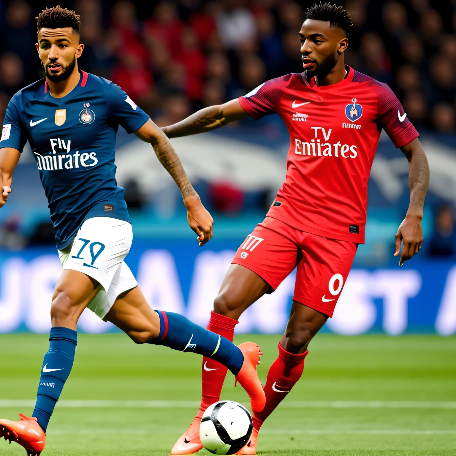je veux que tu remplace sa tête sur une tête de un footballeur dans un stade