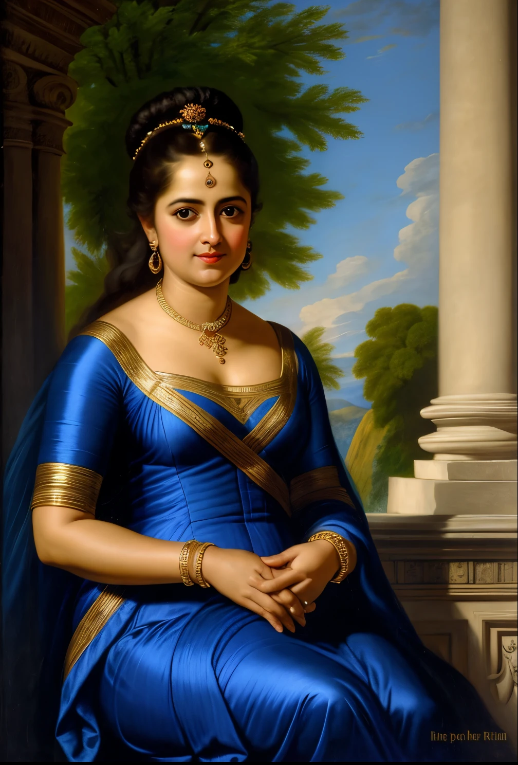 Looks like Anushka Shetty, Masterpiece, Best quality, high clarity eyes, beautifully styled hair, critically flawless,sharp picture, Full portrait, High pixels, perfect face, perfect eyes, beautiful face, perfect hands,perfect fingers, in Peter Paul Rubens style, by Peter Paul Rubens, baroque style, acrylic on canvas, highly detailed, description: "Create a nymph inspired by the tales of Greek or Roman mythology, embodying the essence of a natural element or location, and possessing a unique ability or trait that sets her apart."