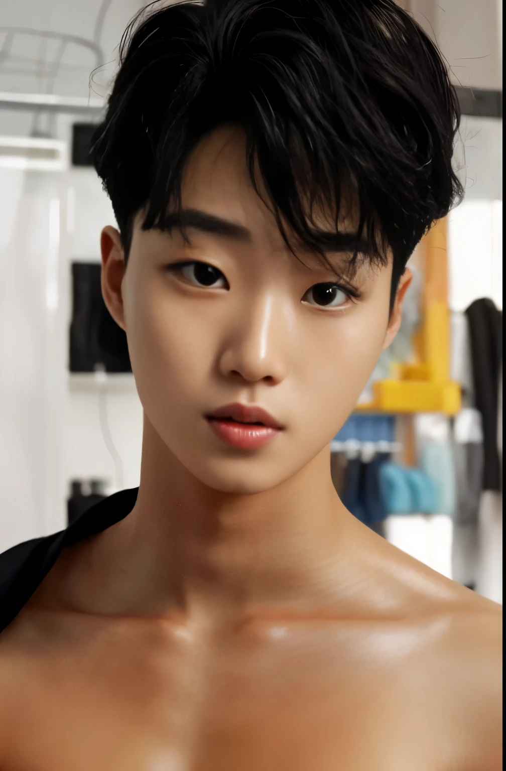 mind control , (masterpiece, super high quality, high resolution, 8k, complex: 1.2), (detail face:1.2), handsome, young chinese man, white skin, double eyelids, detailed skin, 1boy, (realistic)), abs, good lighting quality, muscle veins, ((pale skin)), (drooling: 1.2), side view, lust face, (watching spiral on TV: 1.3), (rear view: 1.3)