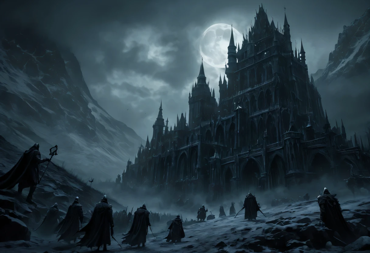 (dark fantasy, Gothic, surreal), (detailed, complex) demonic figure, inauspicious atmosphere, (mystery, enchanting) landscape, (cinematic, epic) cinematography, (high contrast, dramatic) light, (magical, mystery) Special effect, unforgettable imagery, (surreal, dreamlike) Visual effect, (intense, charming) storytelling, (sinister, threatening) present of the Lich King, (weird, chilling) Soundtrack, (epic battle, ) Scenes, (fascinating的, enchanting) moment, (emotional, exciting) Narrate, (amazing, Thrilling) art direction, (Dreamy, otherworldly) biology, (majestic, awesome) architecture, (sinister, inauspicious预感) ceremony, (inauspicious, unforgettable) shadow, (robust, mystery) cultural relics, (ethereal, spooky) entity, (epic, magnificent) scale, (hypnotic, Enchanting) Visual effect, (Beyond, awesome) magic, (inauspicious预感, inauspicious) atmosphere, (charming, fascinating) story plot, (sinister, dark) motivation, (inauspicious, unforgettable) present